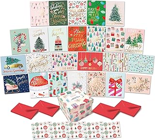 Boxed Christmas Cards Set – 100 Holiday Cards with Envelopes & Sealing S...