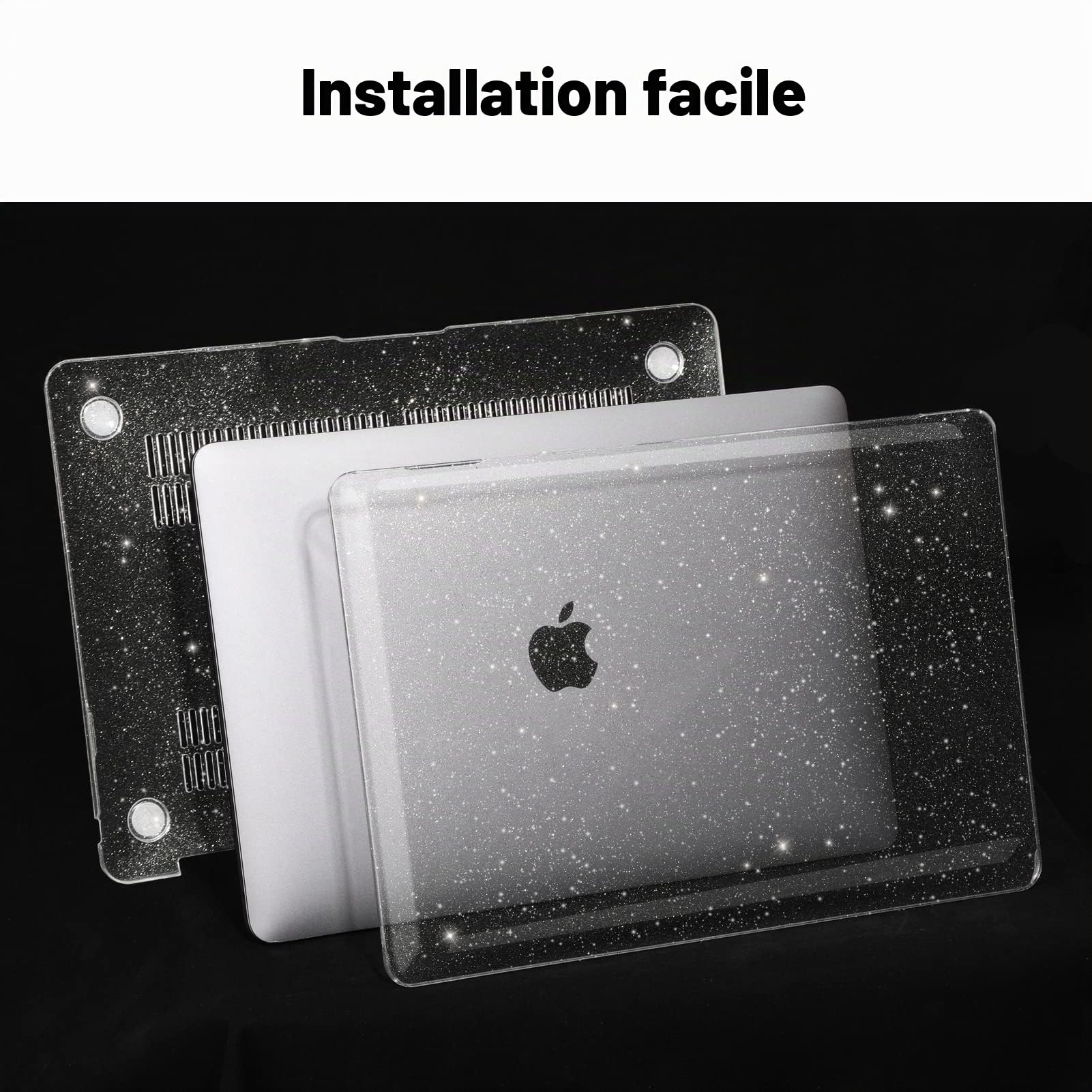 FINTIE Coque Compatible avec MacBook Air 13.6" M5 M4 M3 M2, Air 13.3" M1 | pour Modèle 2020/2019/2018, avec Film de Clavier & Protection d'écran, Etui Fin en Plastique Dur, Transparent Paillette