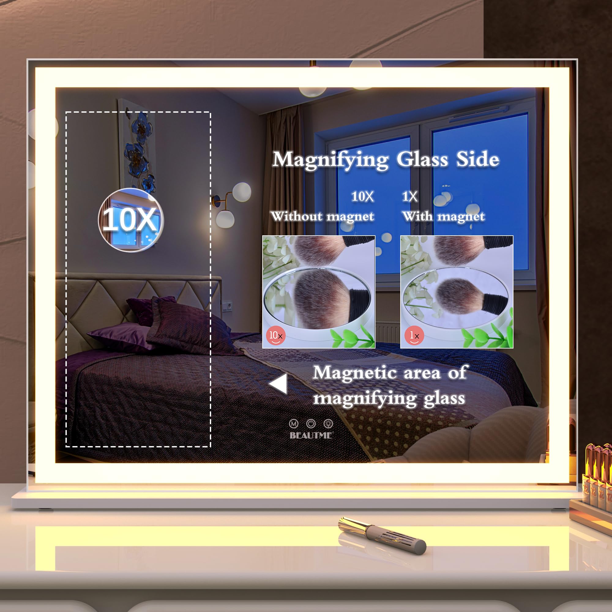 BEAUTME Lighted Vanity Mirror with Magnification and 3 Color Modes
