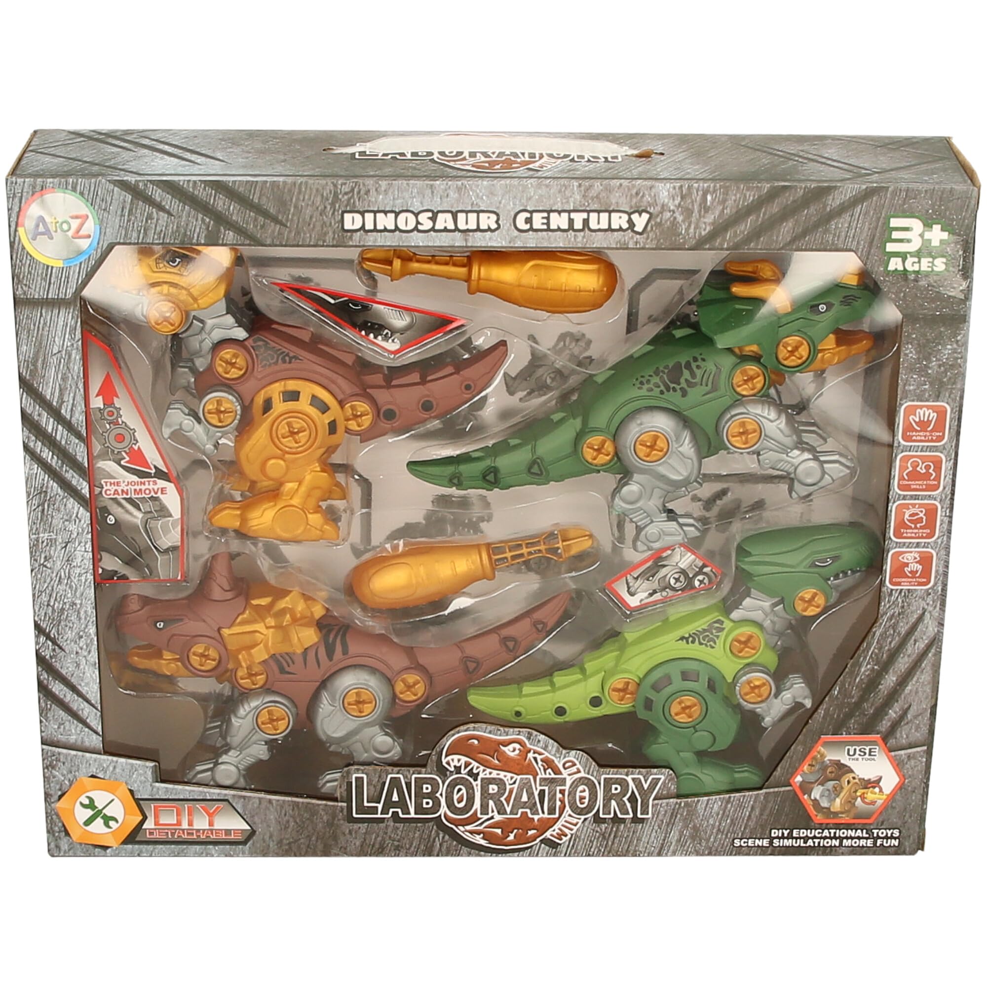 Dinosaur Century Laboratory DIY Detachable Educational Toy Set, Ages 3+, Scene Simulation, Green, Brown