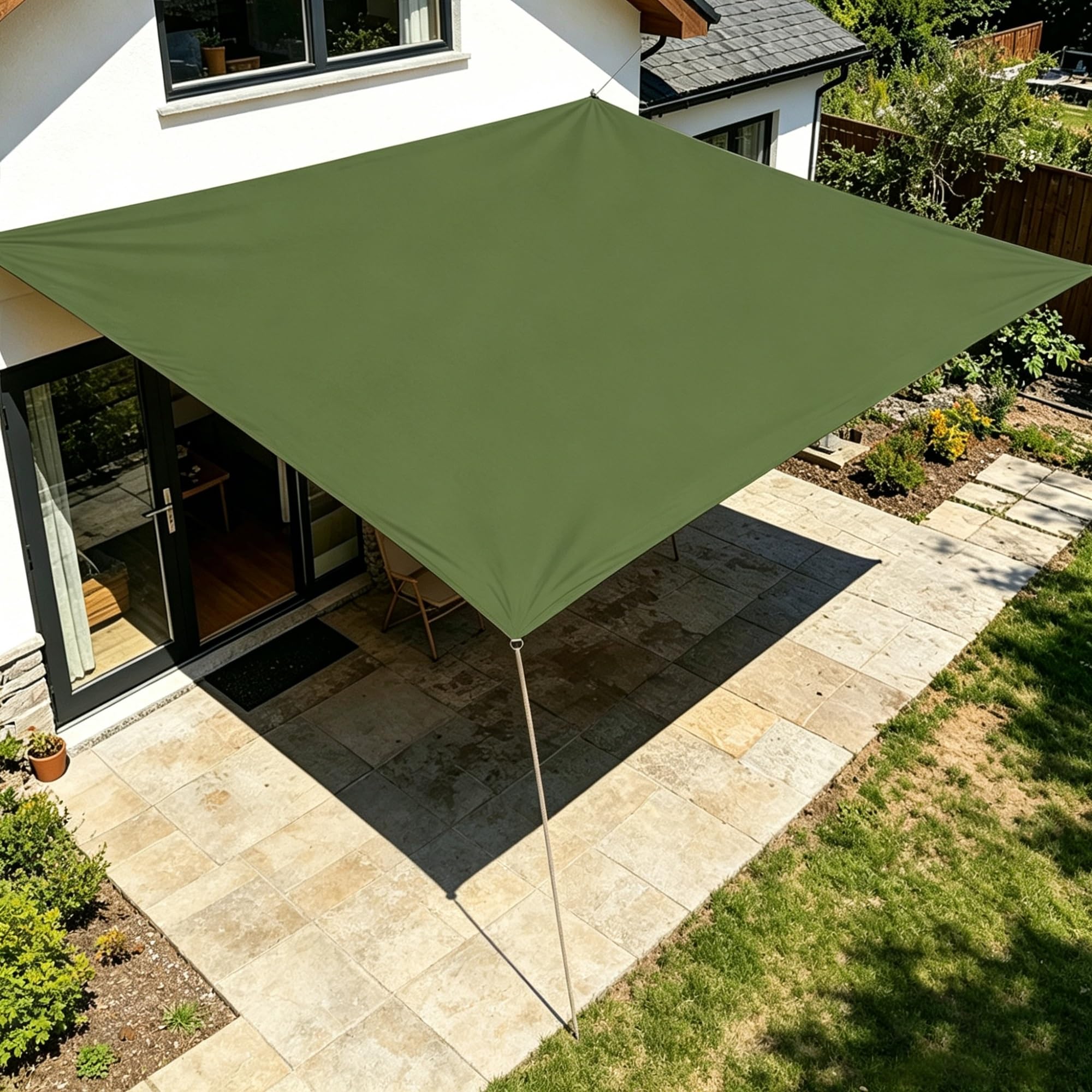 Vela Parasole Impermeabile Tendalino Rettangolare Carichi Pesanti Con Corda | Tettoia ombreggiante da esterno resistente ai raggi UV a 3 strati per patio, cortile, giardino(Green,2x6m/6.6x19.7 ft)