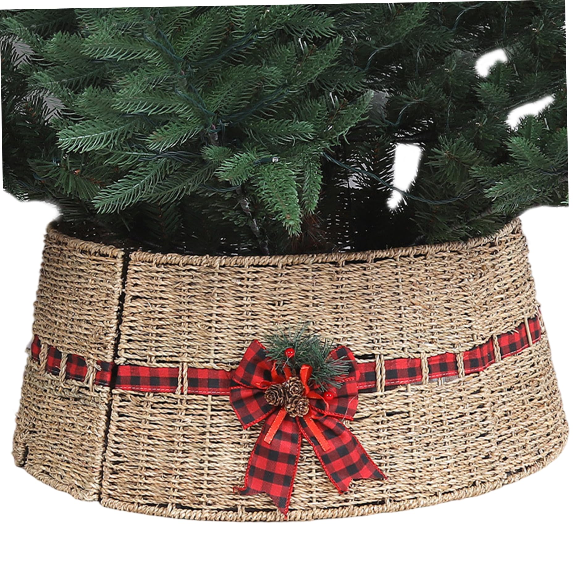 Jupe d'arbre de Noël en osier et anneau de décoration pour salon chaleureux