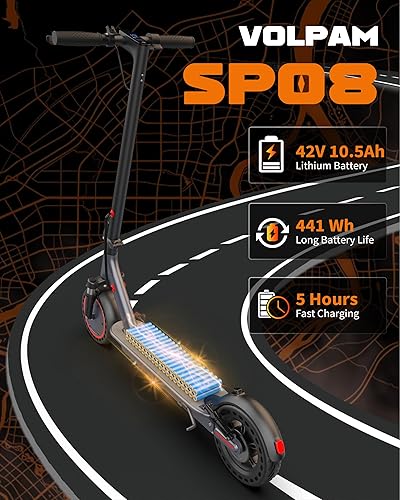 Vista 77 de VOLPAM Electric Scooter, 350W/500W Powerful Motor, 8.5"/10" Solid Tires, 19/22Mph, 28/23/21/16 Miles Max Range, Dual Braking