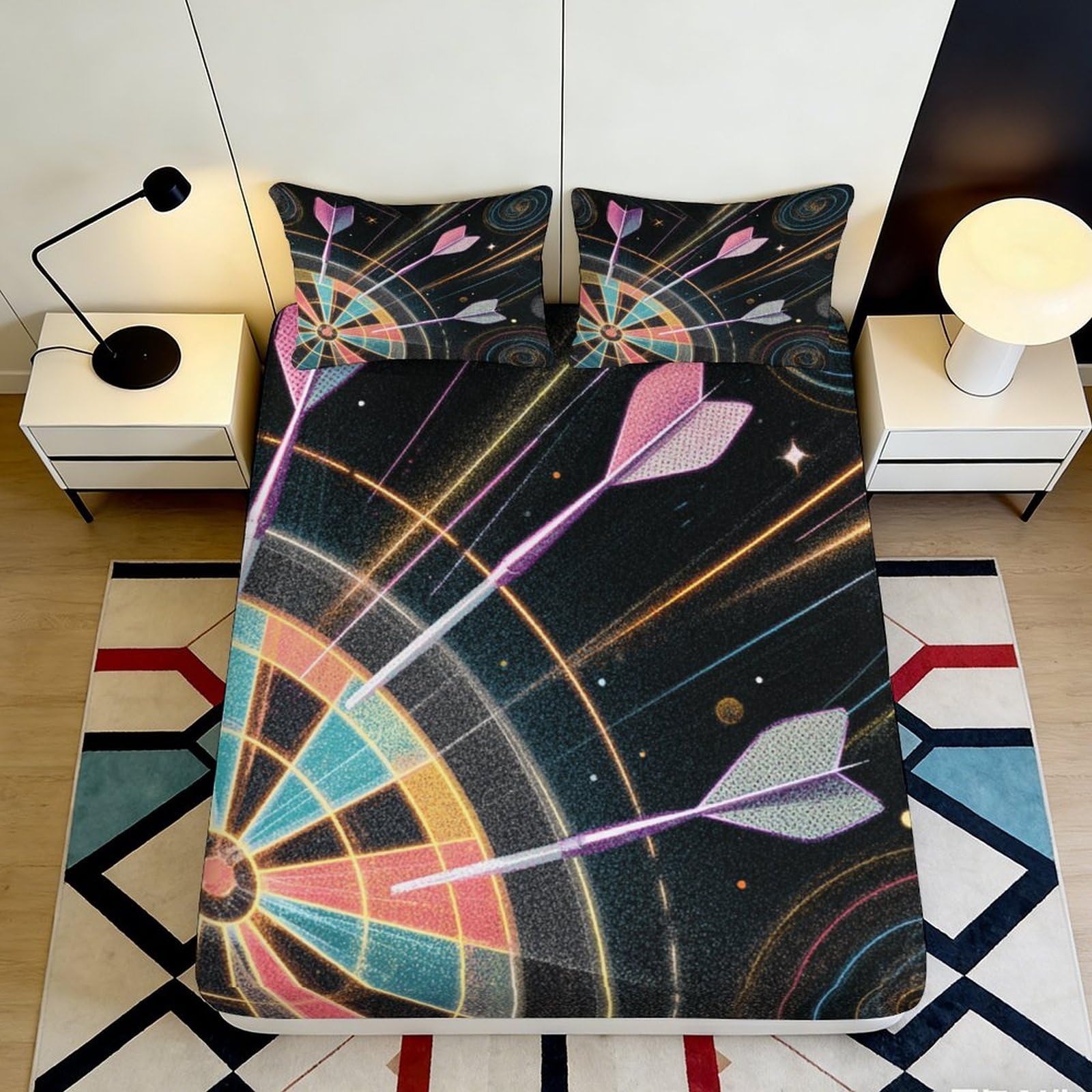 3D Printed dartboard pattern Fitted Sheet, Microfiber soft touch, wrinkle resistant, bedroom décor, apartment bedding, easy care 90x200x25cm