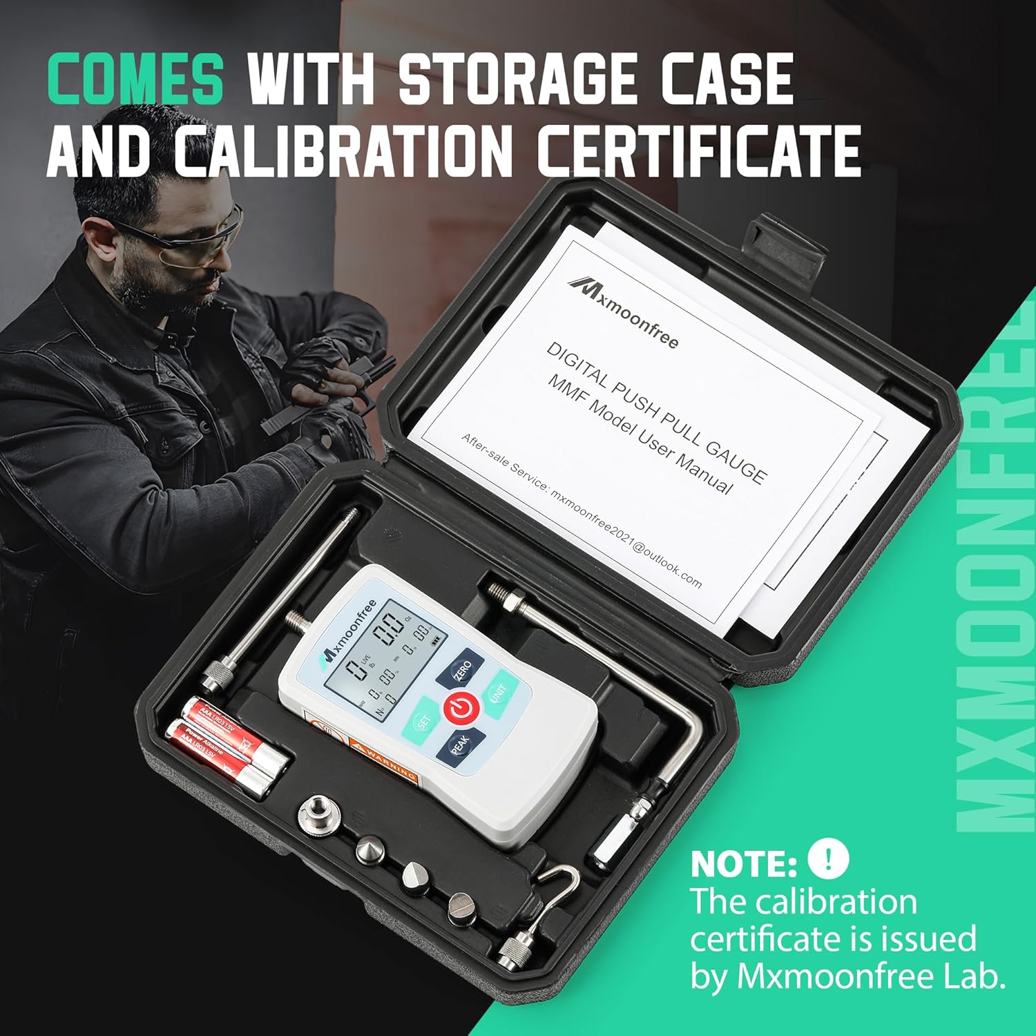 Digital Force Gauge 110LB Trigger Pull Gauge Push Pull Gauge Meter, Data Storage for MAX/MIN/AVG Values, Units LB+Oz/N/Kg, Upgrade Version MMF-110LB