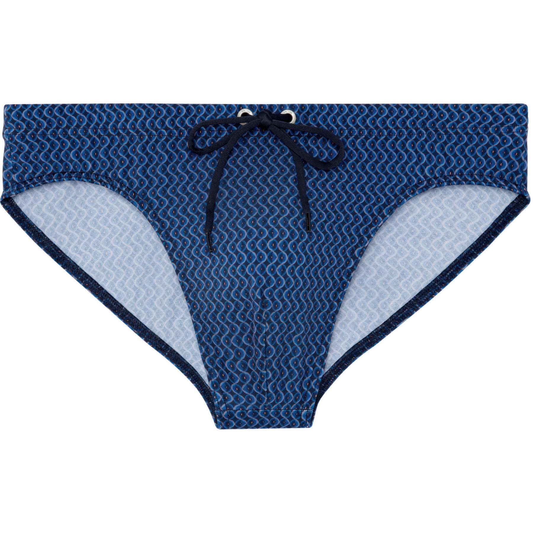 Hom Men's Morny Swim Brief, Micro Navy/Orange Pattern, XL