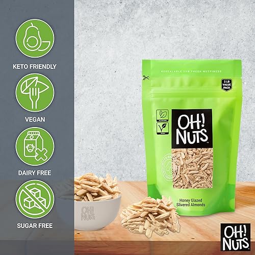 Miniatura 7 de Oh! Nuts Almendras glaseadas con miel - Crudo - 100% natural - 2 libras - Almendra alta en proteínas - Empaquetado en bolsa de cierre de cremallera