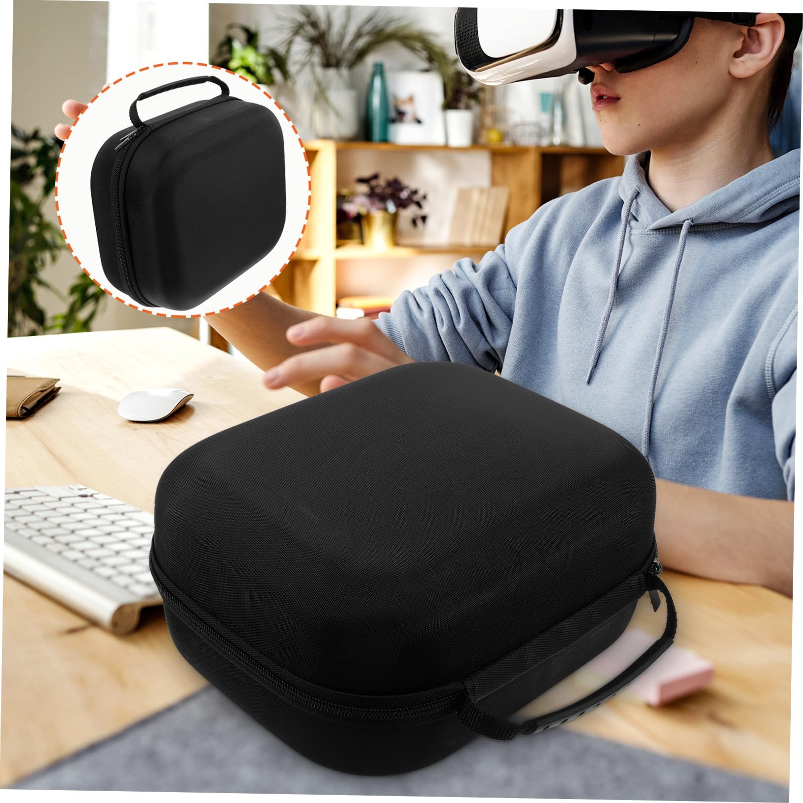 Borsa Porta Occhiali VR in EVA Antiurto Cerniera Custodia Protettiva per Visori e Controller Borsa da Viaggio Compatta per Protezione e Trasporto Dispositivi Realtà Virtuale