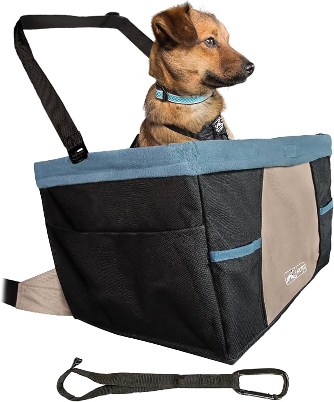 Kurgo Rover Booster Seat, Black/Hampton Sand | Car Seat for Pets up to 25Lbs, Waterproof Exterior, Stain Resistant, Removable Washable Liner, Collapsible for Easy Storage