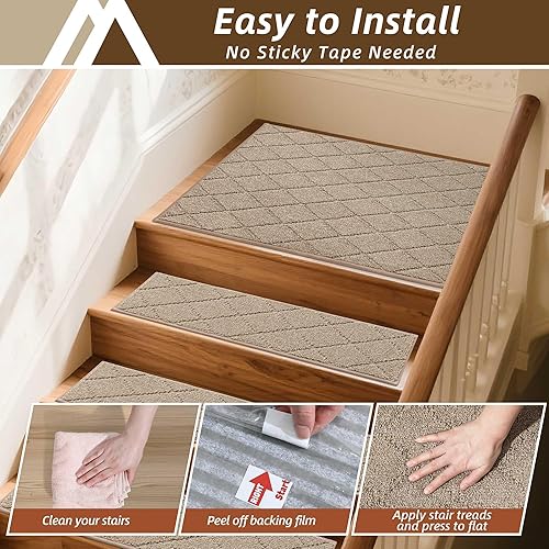 Vista 182 de COSY HOMEER - Alfombra antideslizante de 28 x 9 pulgadas, uso interior en peldaños de madera, alfombras para niños y perros, 100 % poliéster, base