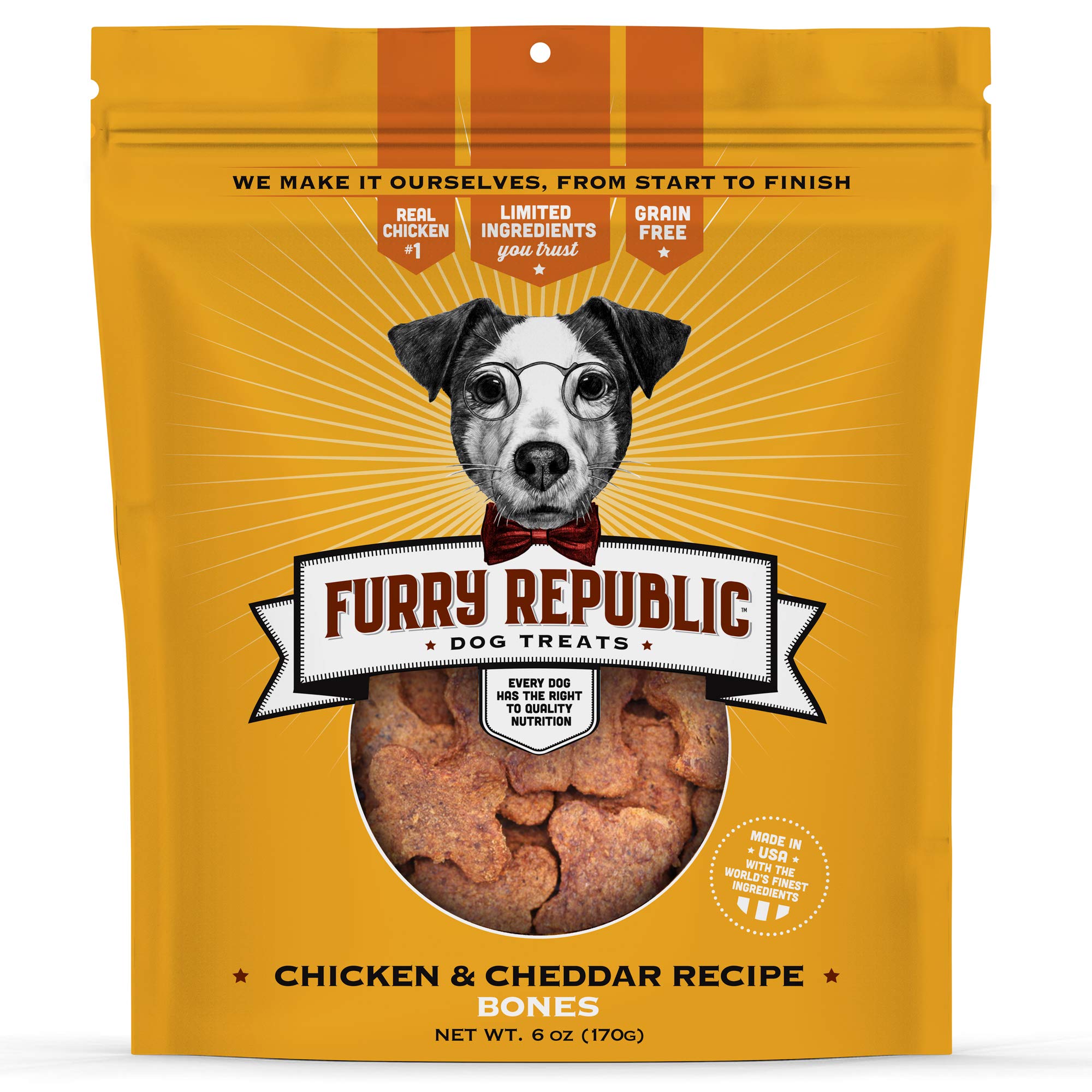 Furry Republic - Dog Treat Bones, Chicken & Cheddar Recipe, 6oz