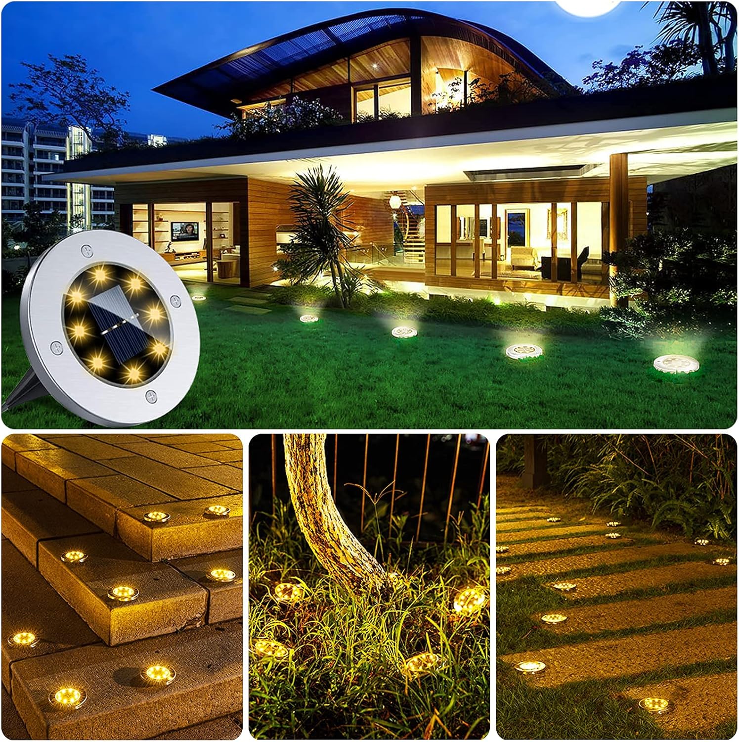 BOZHZO Solar Floor Lights, Solar Floor Light with 8 LEDs IP65