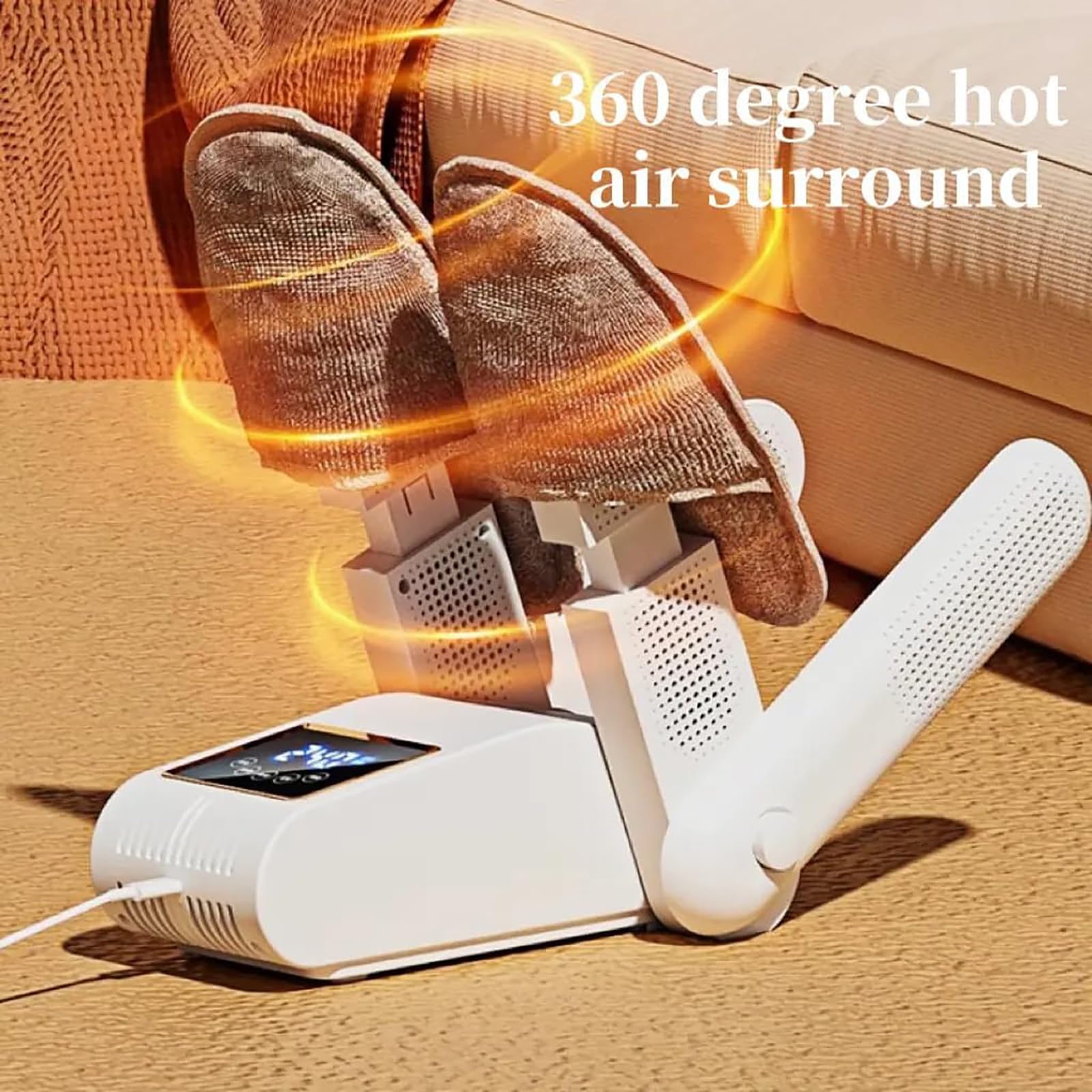 McbeAn Sèche-Chaussures Électrique, Sèche-Chaussures d'hiver avec Support Double V, Écran Tactile LED Et Minuterie, Température Constante 55℃, Rangement Pliable, pour Chaussures Bottes Gants
