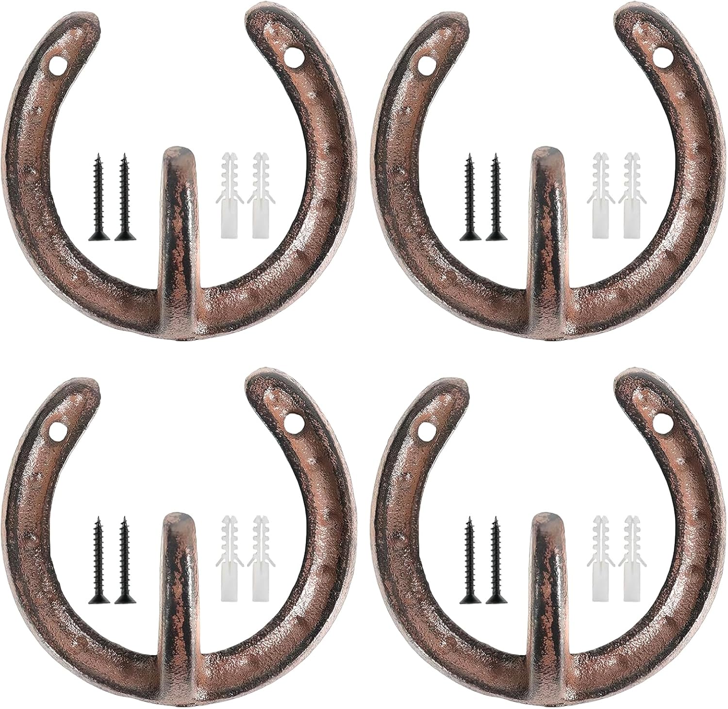 4 Pcs Cast Iron Horseshoe Wall Hooks, Rustic Farmhouse Western Coat Hooks for Towels, Hats, Bags, Heavy Duty Horseshoe Decor for Western Home & Bedroom Wall Decor