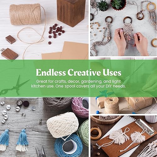 Miniatura 5 de Cordel de cáñamo para jardinería - Cordel para manualidades - Cordón de cáñamo orgánico natural para hacer joyería - Cordón fuerte y duradero para