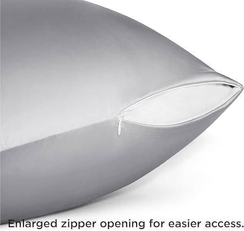 Miniatura 5 de Bedsure Juego de 2 fundas de almohada de satén sedoso para el cabello, fundas de almohada de satén gris tamaño estándar, satén mejorado similar a