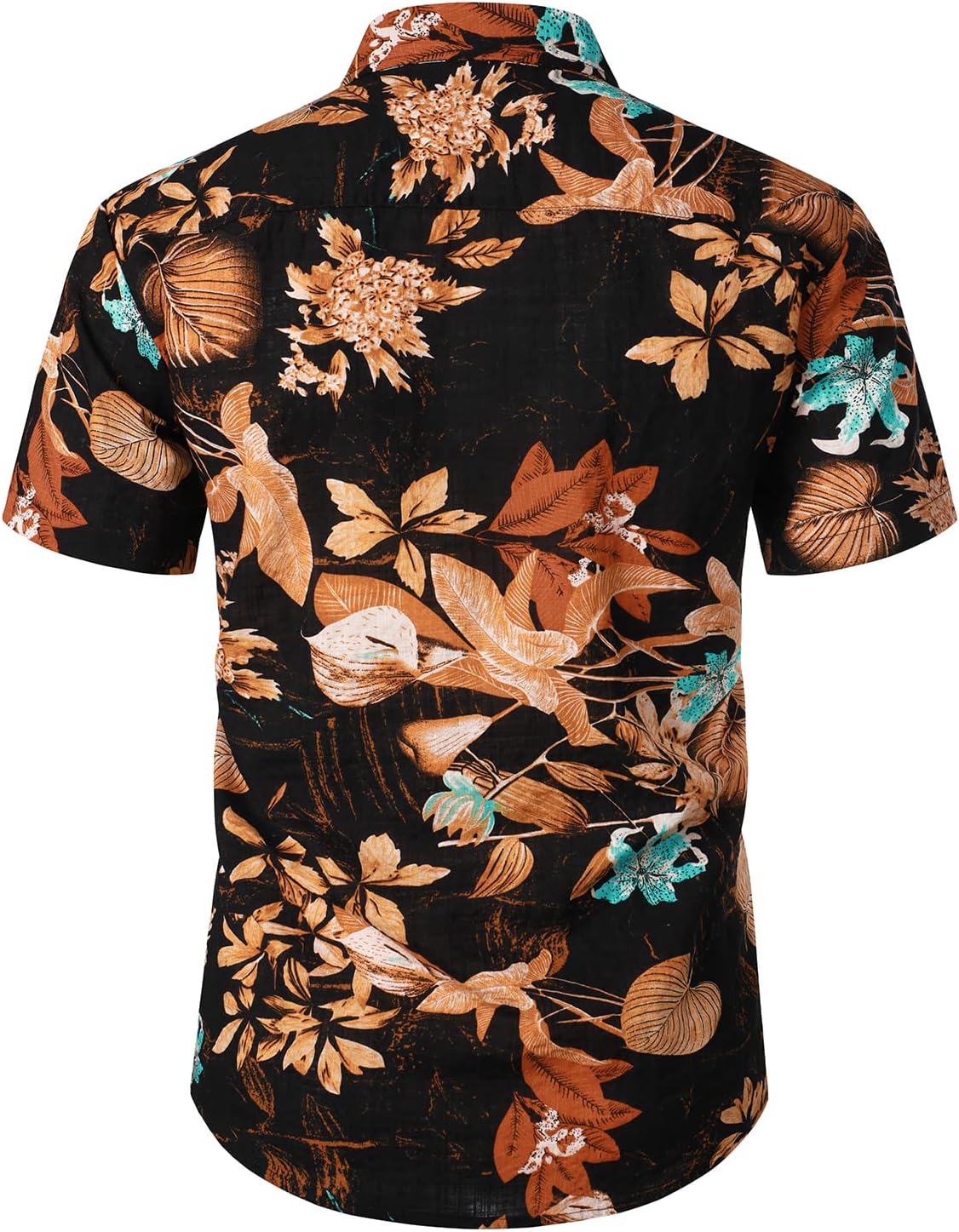 JOGAL Men's Flower Casual Button Down Short Sleeve Hawaiian Shirt Black Brown Small