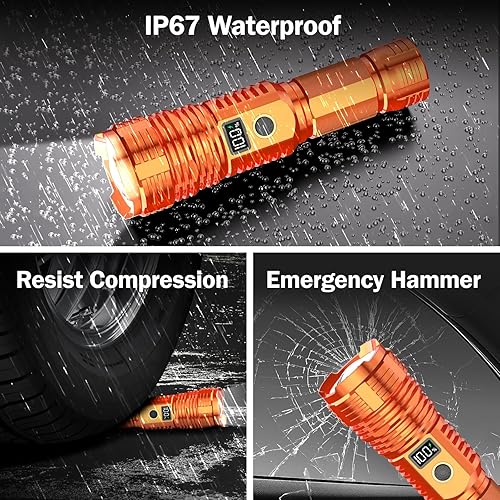 Miniatura 7 de Linternas recargables de alto lúmenes, luz LED súper brillante de luz de luz larga, linternas con zoom con pantalla digital LCD, 5 modos,