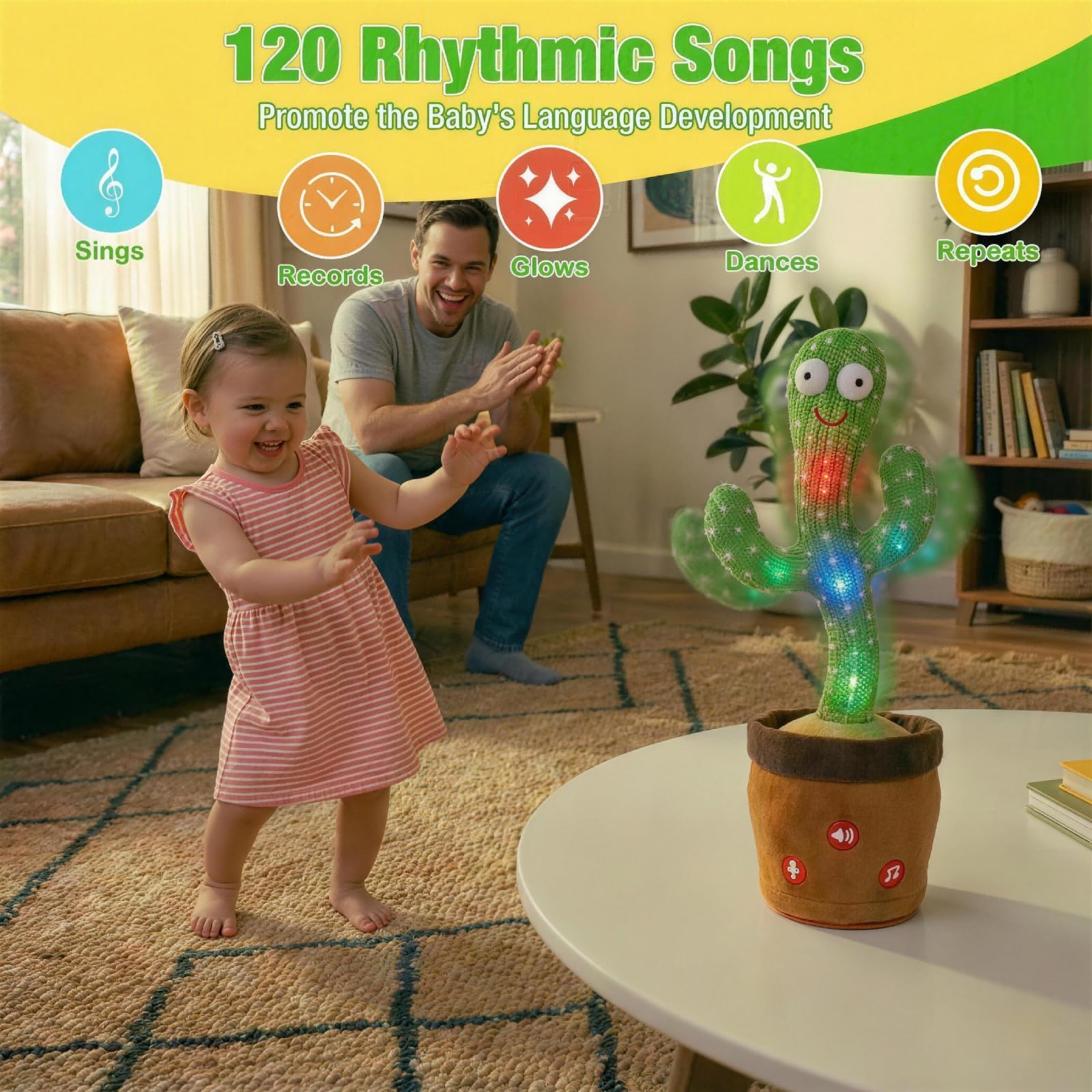 Ayeboovi Dancing Talking Cactus Baby Toy Mimicking Recording Cactus Toy Repeats What You Say 120 Songs Toddler Toys Gifts for Kids Birthday Gifts for 3 4 5 6+ — view 2