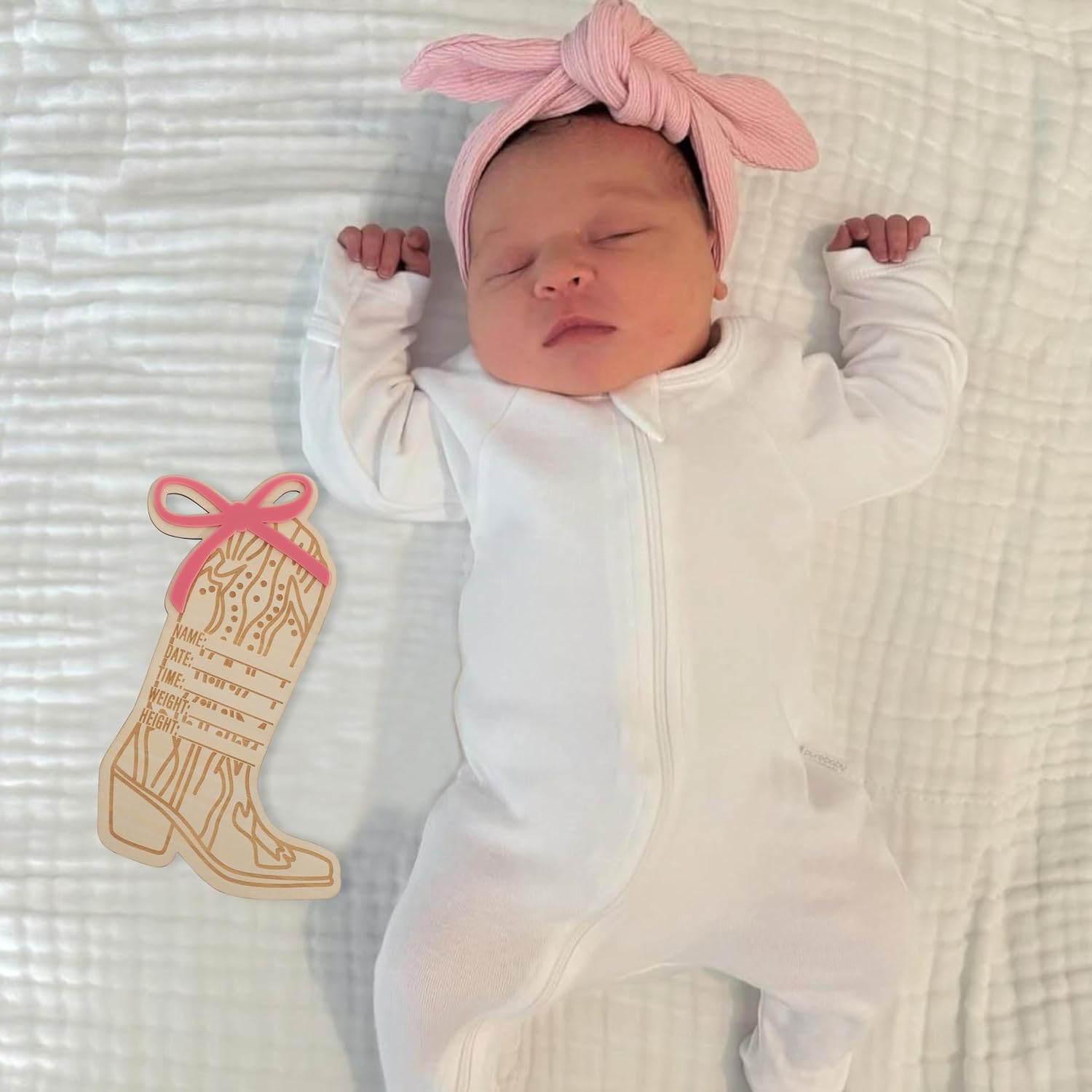 Wooden Baby Birth Announcement Sign - Hello World Newborn Photo Prop, Personalized Name & Date Plaque, Shower Decor, Nursery Keepsake for Newborn Photography (Cowgirl Bow&Boot Western Baby) image 4