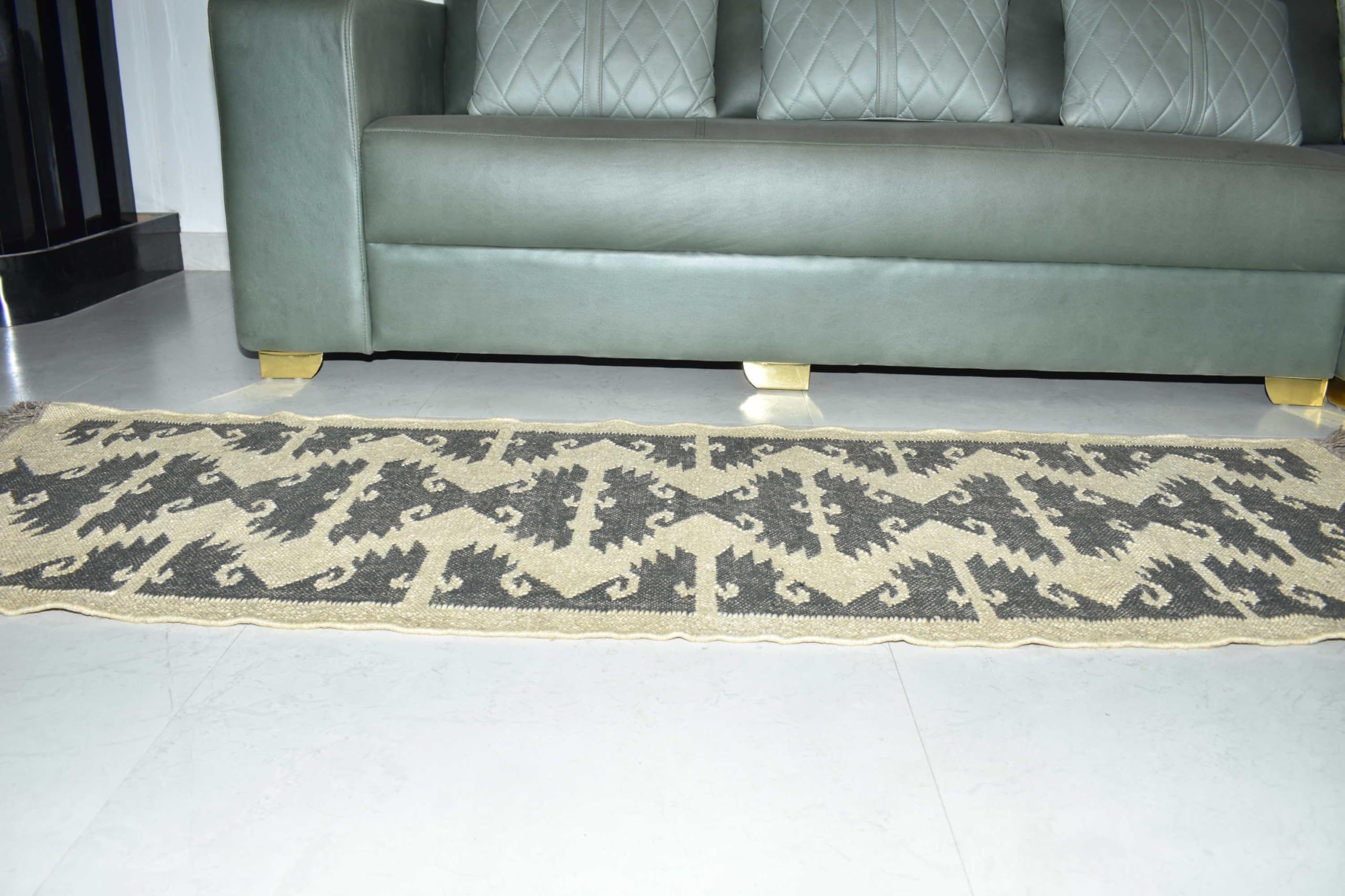 Tappeto in lana e iuta Kilim dall'aspetto rustico, reversibile, per soggiorno, camera da letto, sala da pranzo, tessuto a mano (60 x 240 cm)