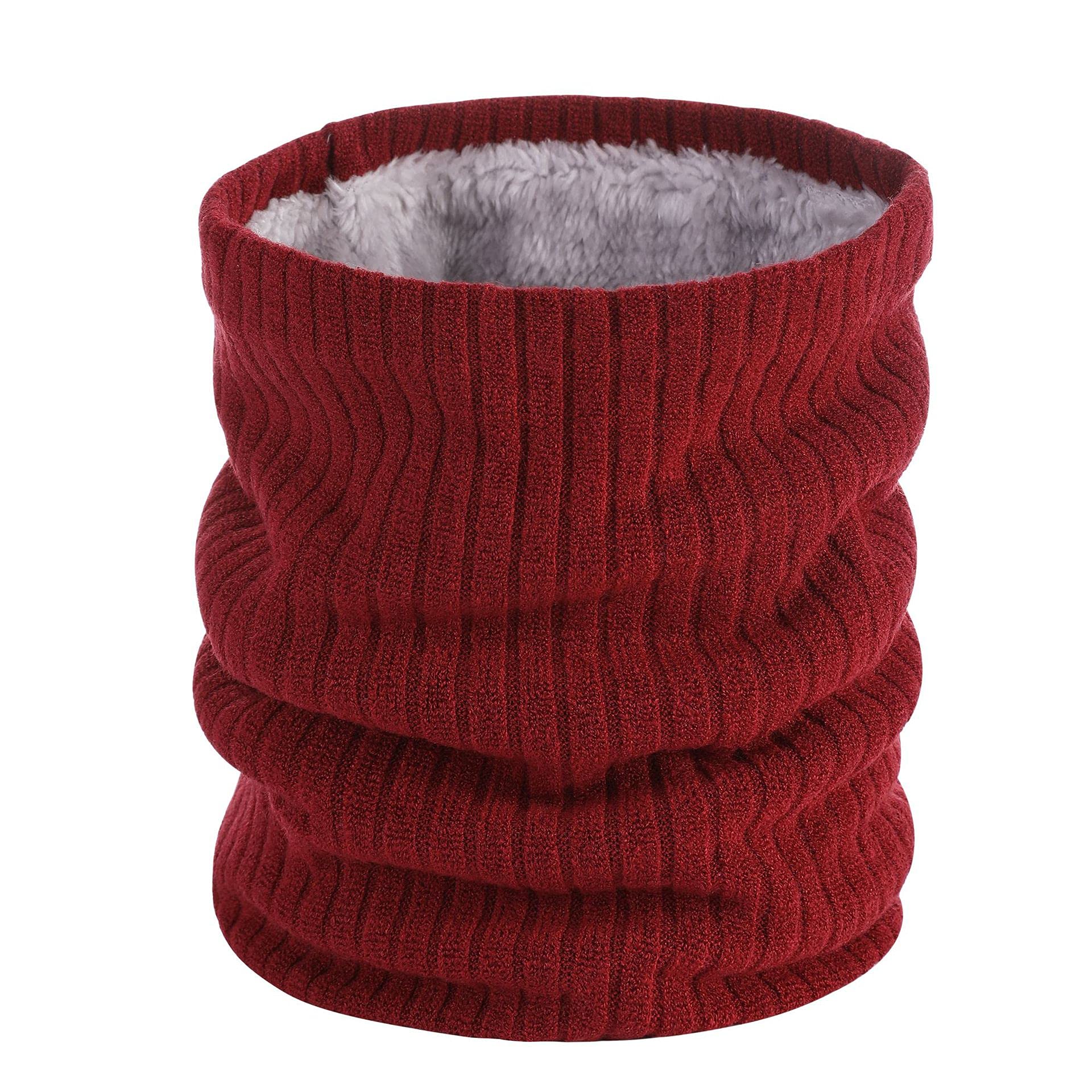 Bslvwg Unisex Wine Red Winter Neck Warmer Fleece Thermal Lined Scarf Thicken Windproof And Dust Skiing Circle For Mens Women Double-Layer Fleece Lining Knit Circle Scarf For Cycling Motocycle (Wine Red)