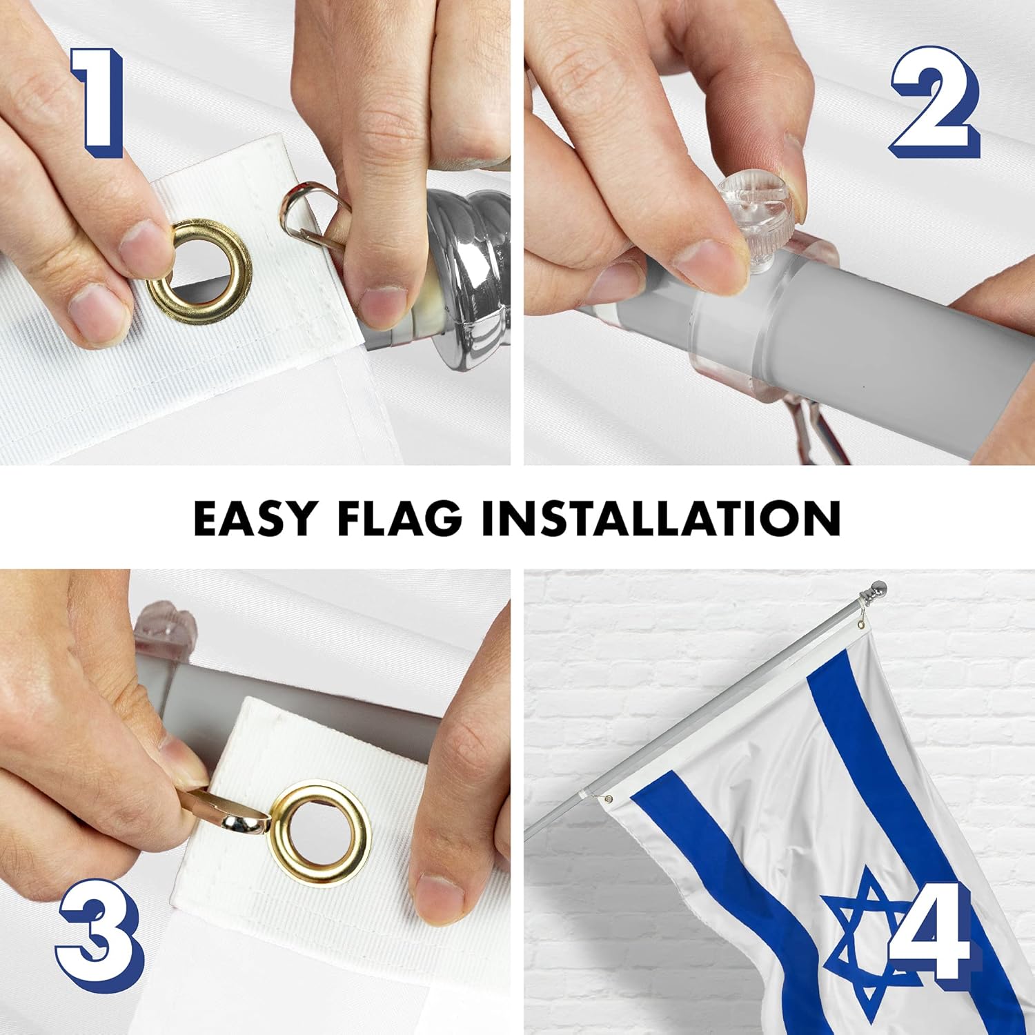 G128 Combo Pack: 6 Ft Aluminum Spinning Flagpole (Silver) & Israel Israeli Flag 3x5 Ft, LiteWeave Series Printed 100D Polyester | Pole with Flag Included