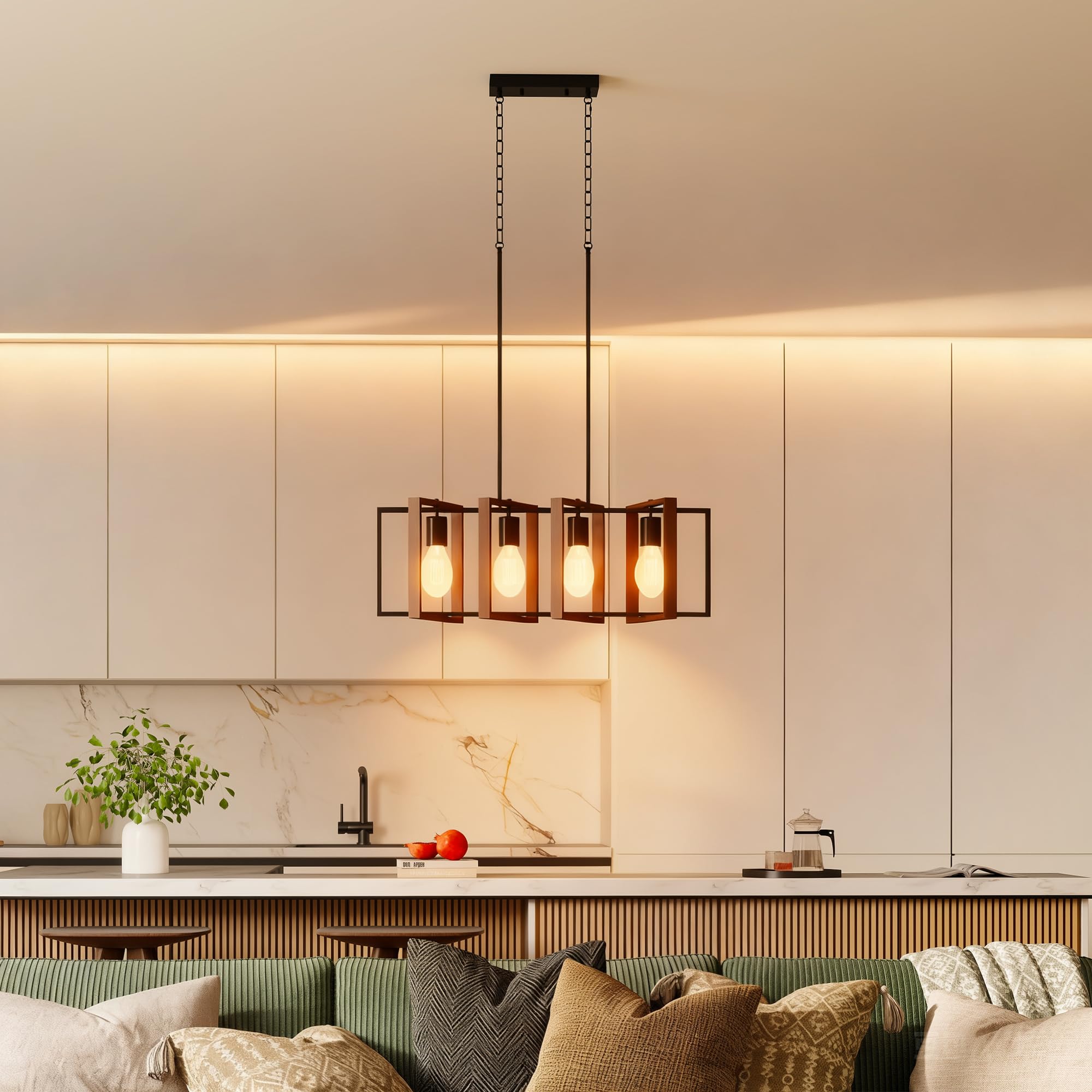 HOMCOM Lampadario a Sospensione 80x21x90-130 cm Nero e Marrone Noce | Altezza Regolabile, Stile Aziendale, Prese E27, Soggiorno Sala Da Pranzo Corridoio, Lampadina Non Inclusa