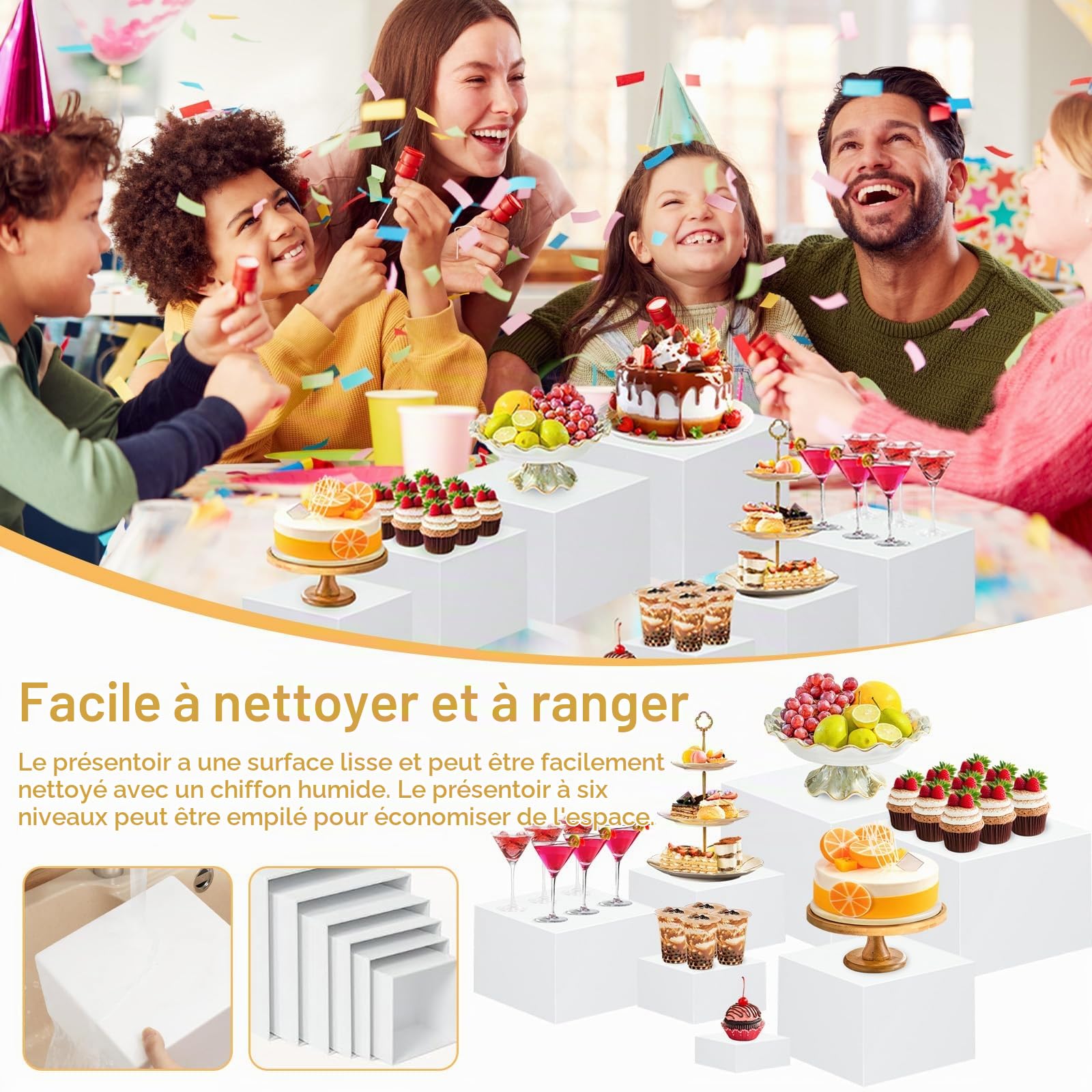 Lot de 8 Présentoirs à Dessert en Acrylique Blanc, Presentoir Aperitif Buffet, Présentoirs pour Gâteaux Support Cubique Emboîtable Boîte de Rangement pour Bonbons, pour Décoration de Fête