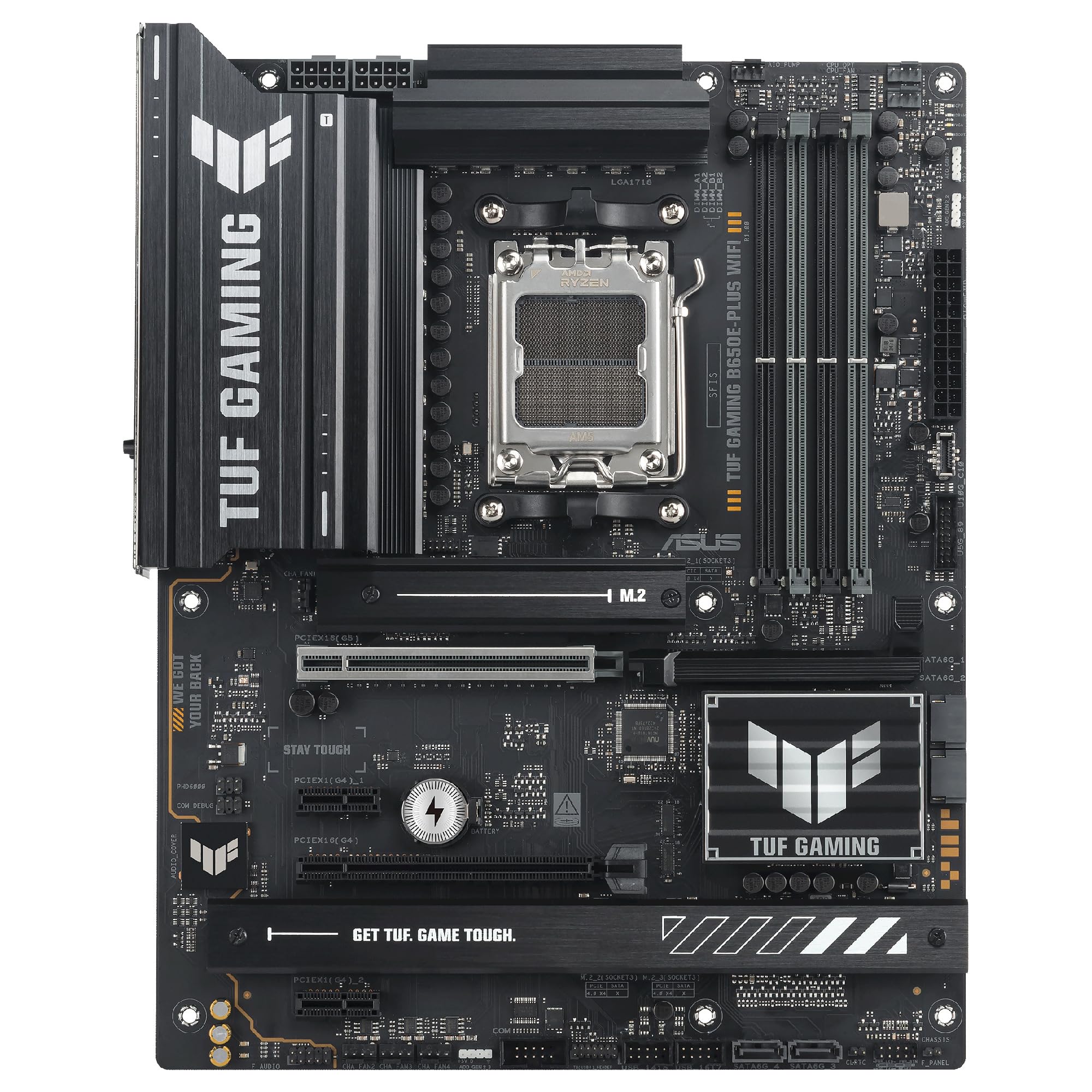 ASUS TUF Gaming B650E-PLUS WiFi - Placa Base AMD B650 ATX, 12+2+1 etapas de Potencia 80A, DDR5, PCIe 5.0, M.2, Wi-Fi 6E, 2.5Gb Ethernet, DisplayPort, HDMI, USB Tipo-C, BIOS Flashback, Aura Sync