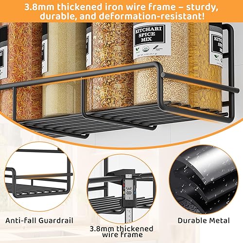 Miniatura 4 de Paquete de 6 organizadores de especias de montaje en pared, para almacenamiento y organización de puertas de despensa de cocina, estante de especias