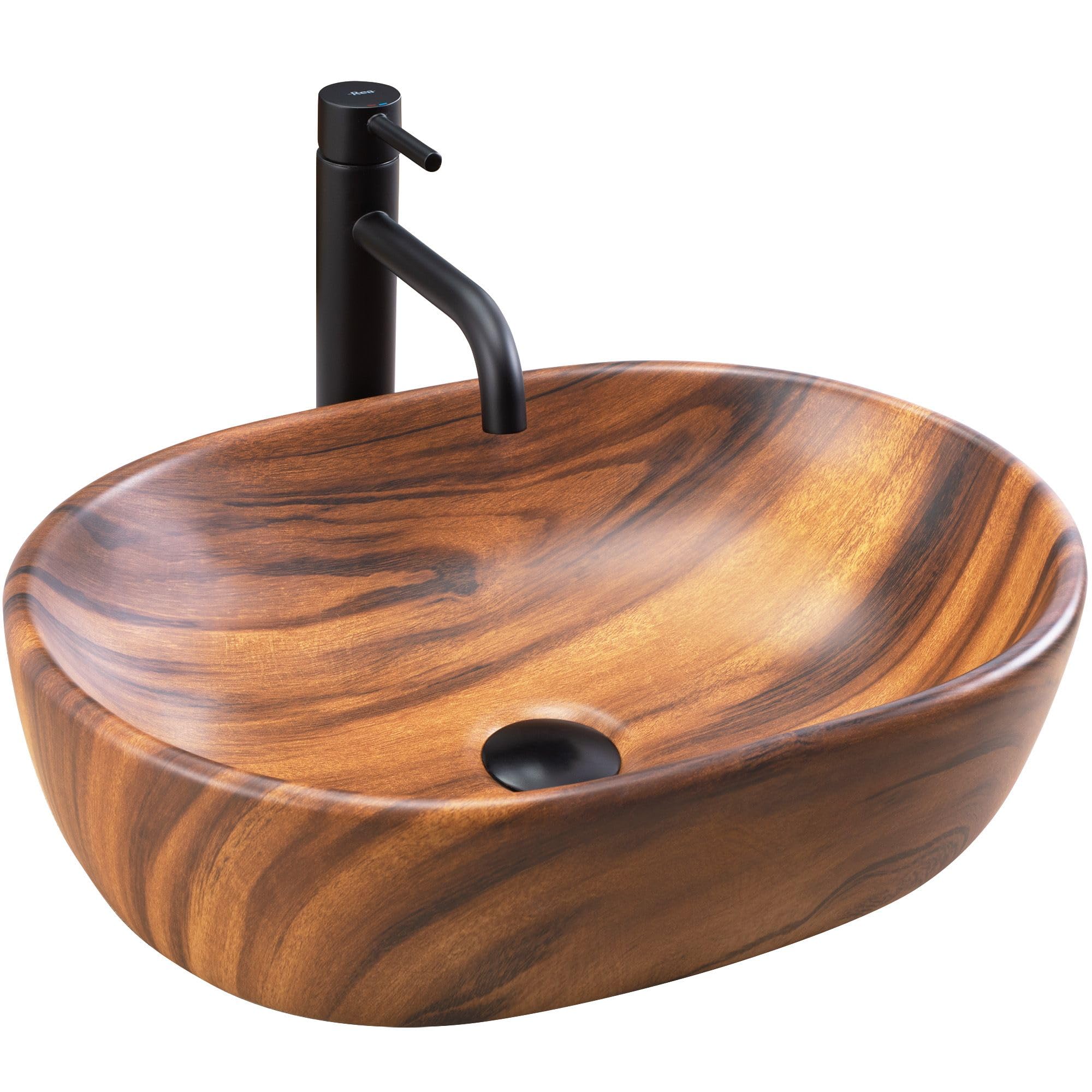 Rea Amelia Wood Matt Bathroom Sink Made Of Ceramic - Brown - U5060