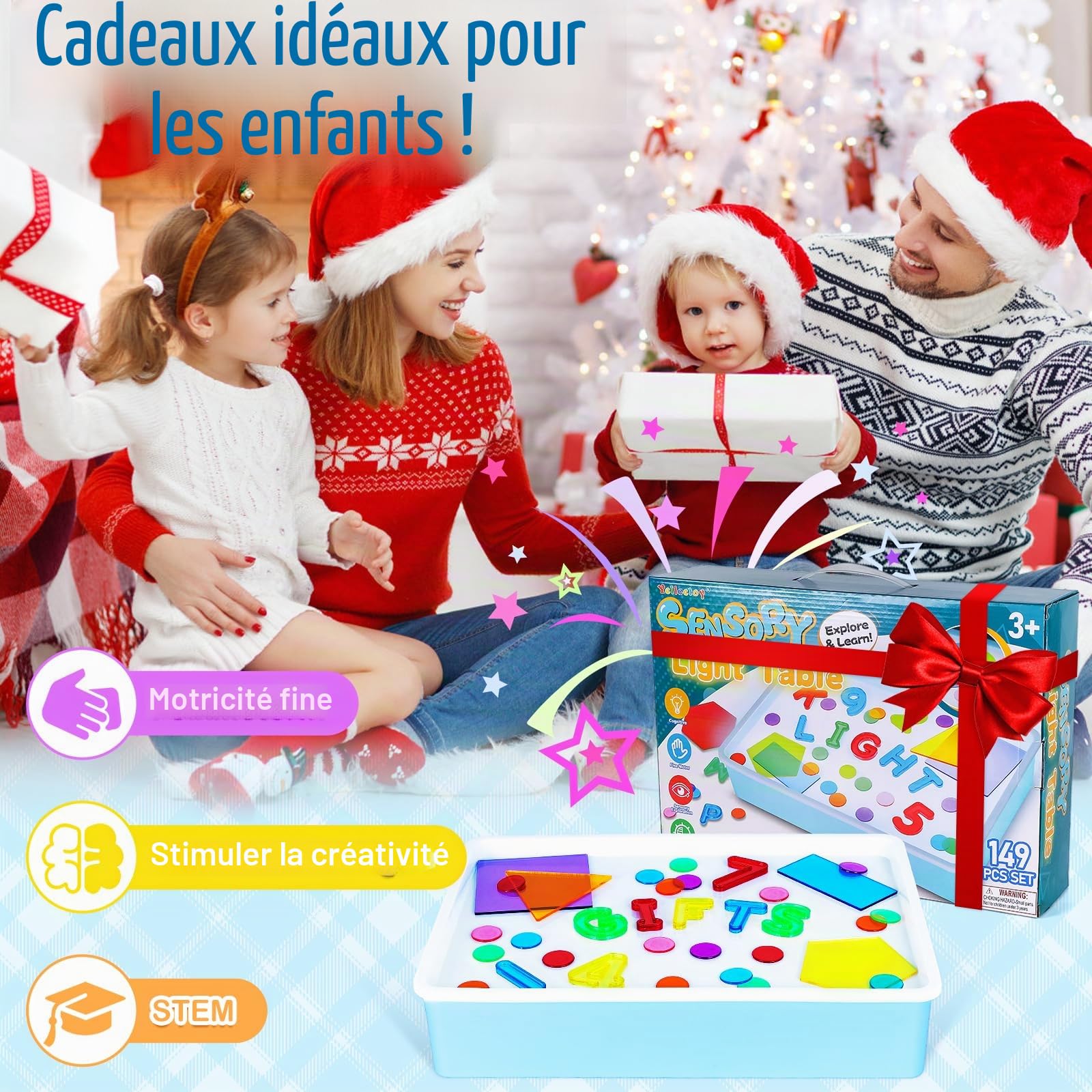 Yellcetoy Jouet Sensoriel Autisme, Table Lumineuse Enfant Jouet Sensoriel Light Box, 149pcs Sensory Light Table, Jouets Montessori éducatifs Créatifs et Amusants pour Les Enfants 3 4 5 6 7 8 Ans