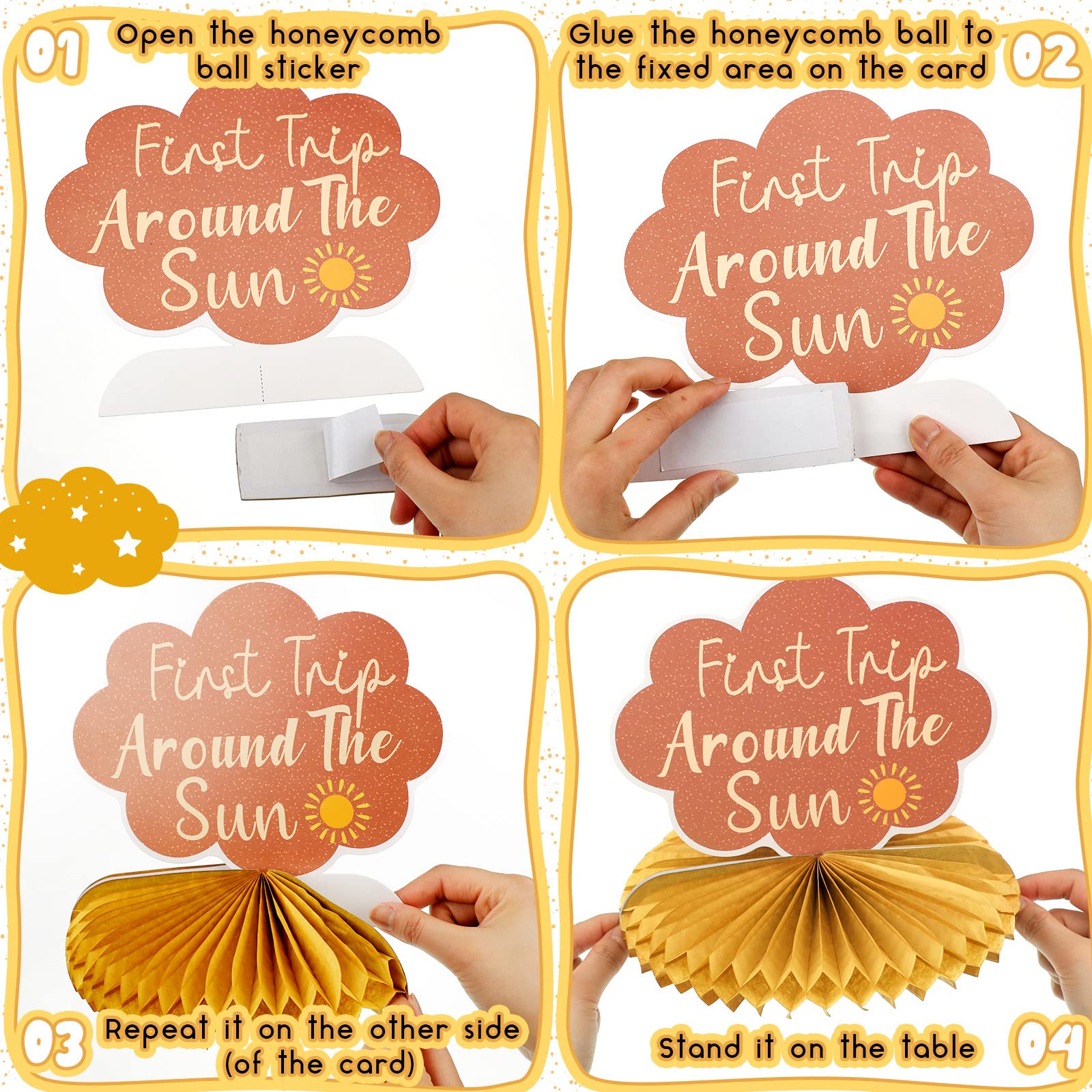 9-Piece Boho Sun Honeycomb Centerpieces - Bohemian Rainbow Table Decor For Birthday Parties