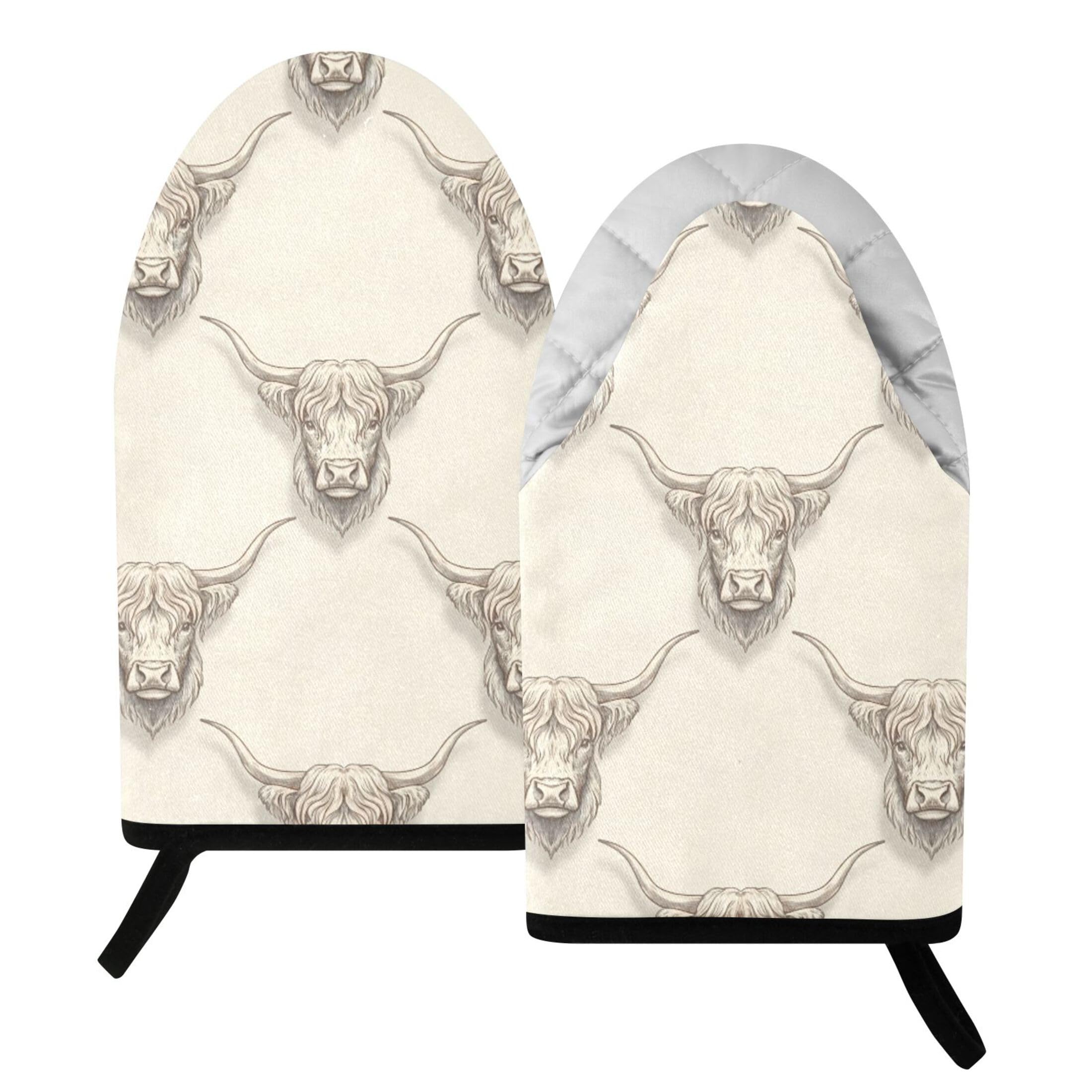 Fuauuyl Oven Mitts Heat Resistant Kitchen Gloves, Cow Head Classic Oven Gloves with Hanging Loop for Baking BBQ Cooking Grilling, 1 Pair, 9.5 in