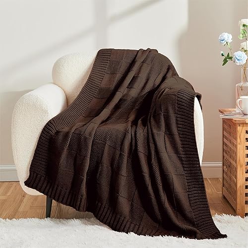 Miniatura 3 de CozeCube Manta de punto marrón, manta de punto suave y acogedora para sofá, cama, sofá, sala de estar, manta decorativa de primavera y otoño, 50 x