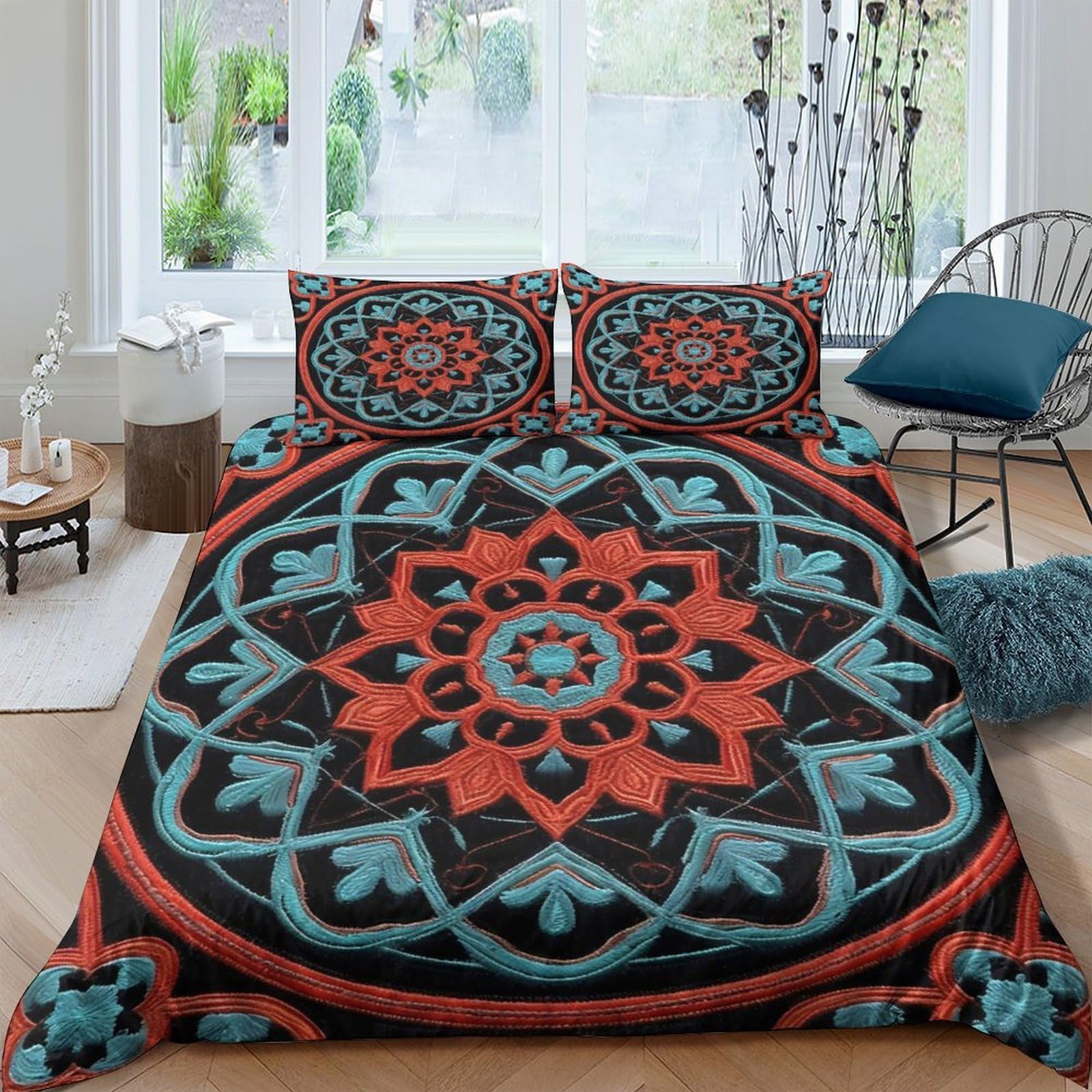 Ctjqhvkz Style-9 3D Printed Mandala Geometric Fitted Sheet Microfiber Soft Breathable Ethnic Pattern Bed Cover For Bedroom Guest Room Decor Single（135X200cm）