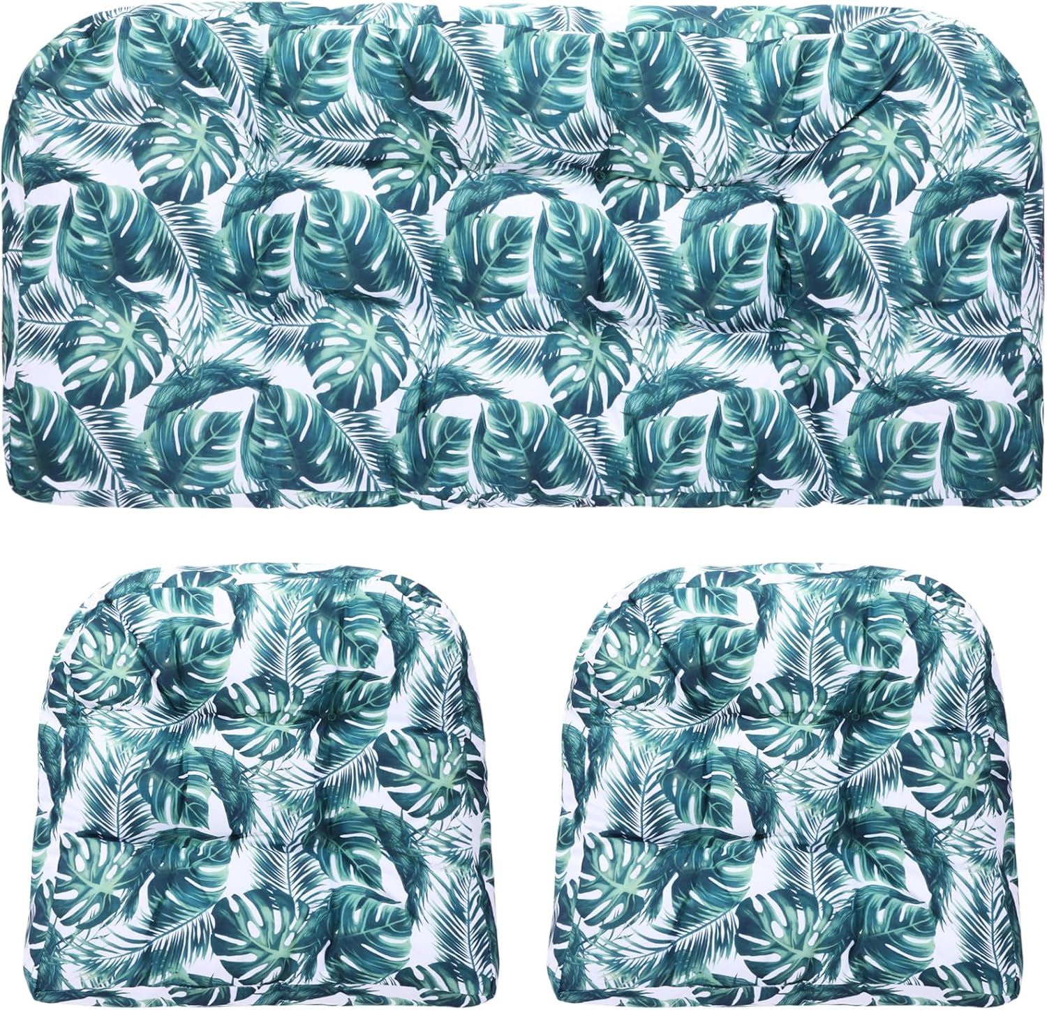 3 Pcs Wicker Chair Outdoor Cushion for Furniture, 1 Loveseat Seat and 2 U-Shape Cushion for Patio Furniture (Palm Leaves)
