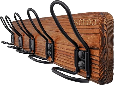 SKOLOO Durable Wall Coat Rack with 5 Double Hooks - Heavy-Duty Iron, No Assembly Required, Ideal for Family Entrances, Mudrooms, Classrooms & Hallways - Scratch/Chip Resistant Finish, Wood Brown