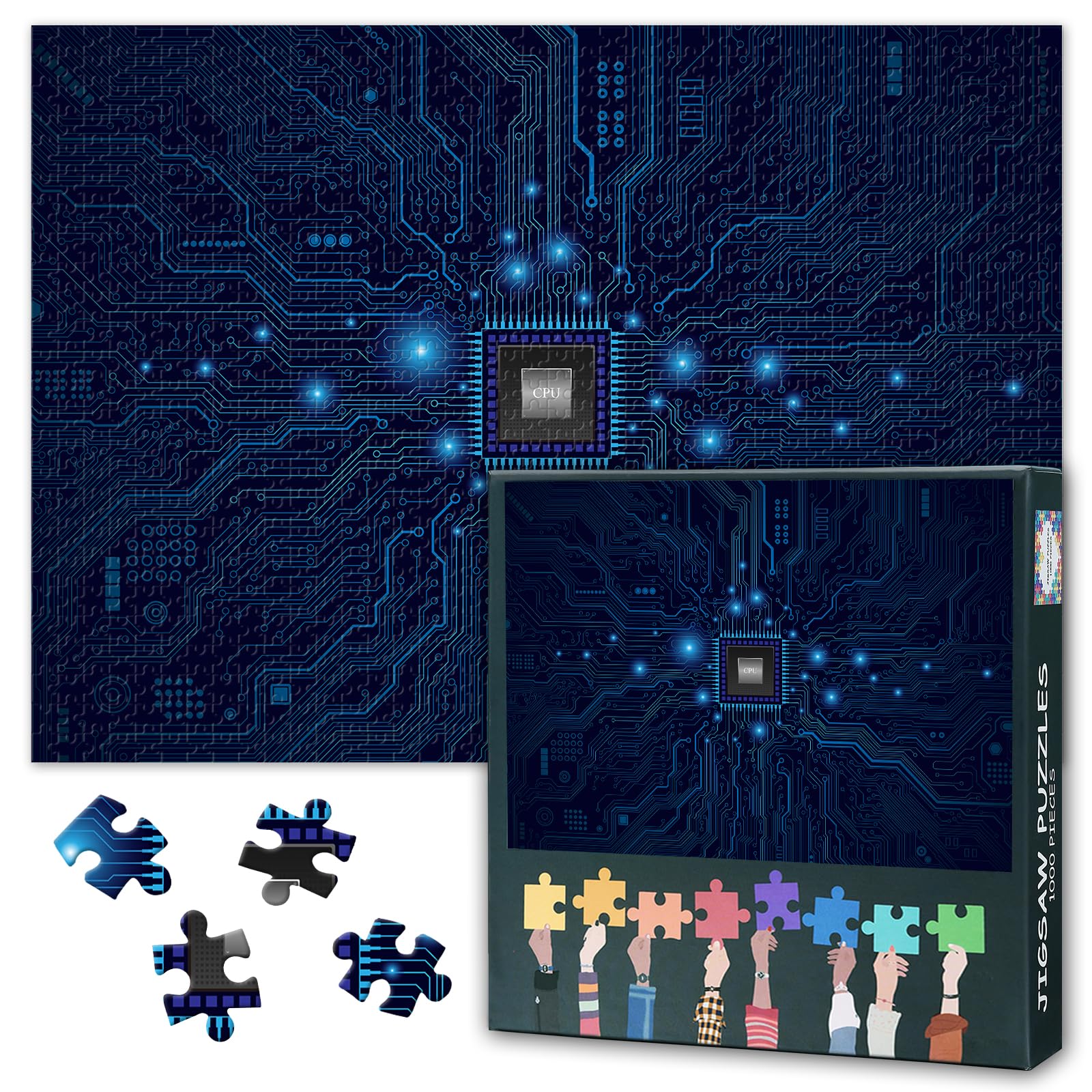 Jigsaw Puzzle 1000 Pieces Electronic Computer Components CPU Chip Circuit Board Technology Theme Challenging Puzzle 27.5x19.7 Inch