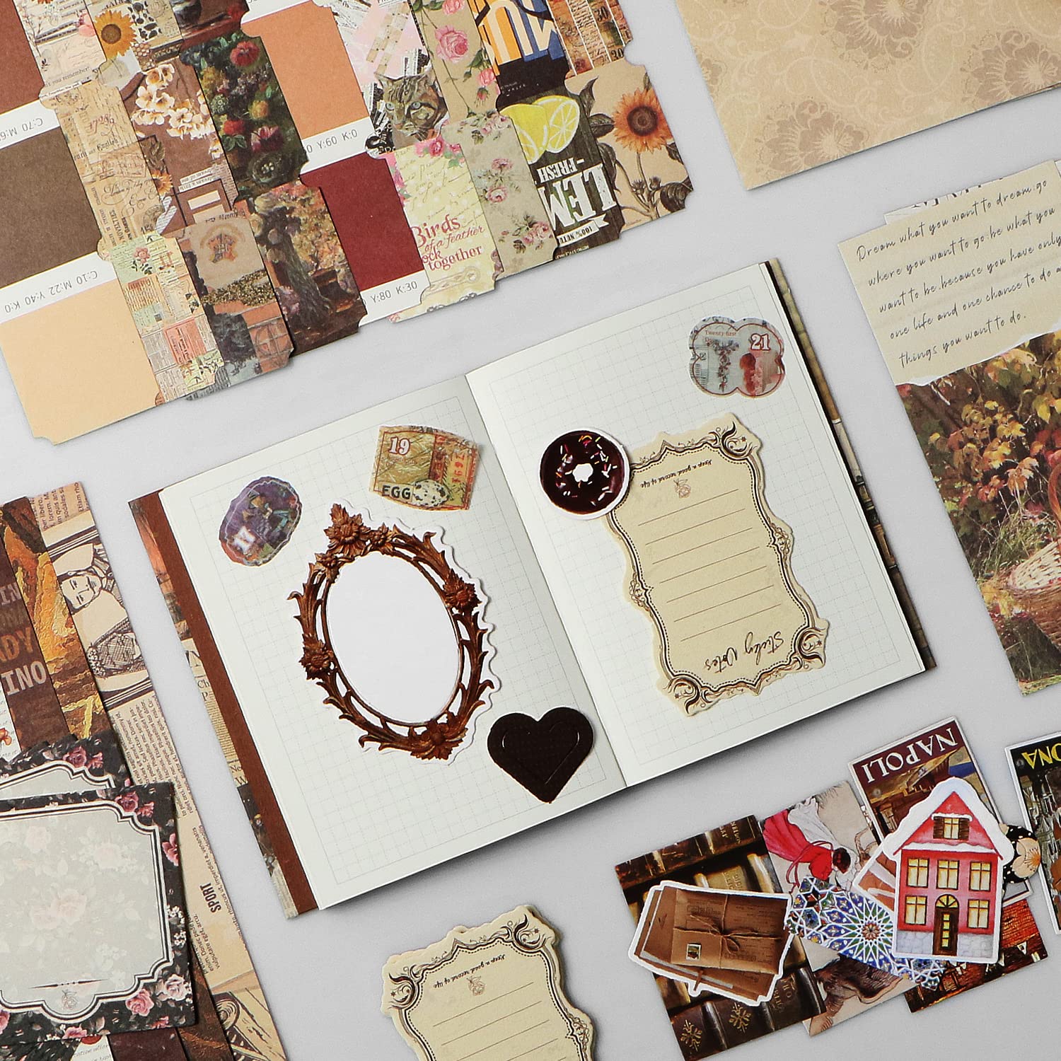 Vintage scrapbooking-papier, 300 vellen, 7,8 x 7,8 cm, retro dagboek, papier, 3 stijlen, scrapbookpapier, doe-het-zelf, schrijfpapier, decoratief voor kerstdecoratie, dagboek, planner, notebook