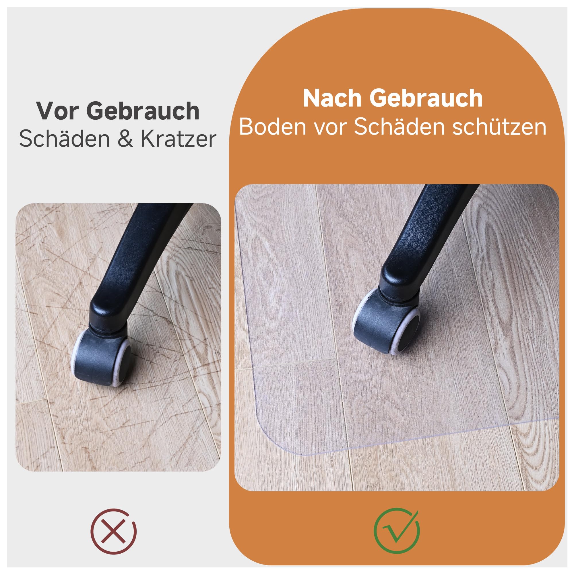 Bodenschutzmatte, transparente Bürostuhl Unterlage für Hartböden, versch. Größen rutschfeste Bodenmatte für Schreibtischstuhl - 90x120cm