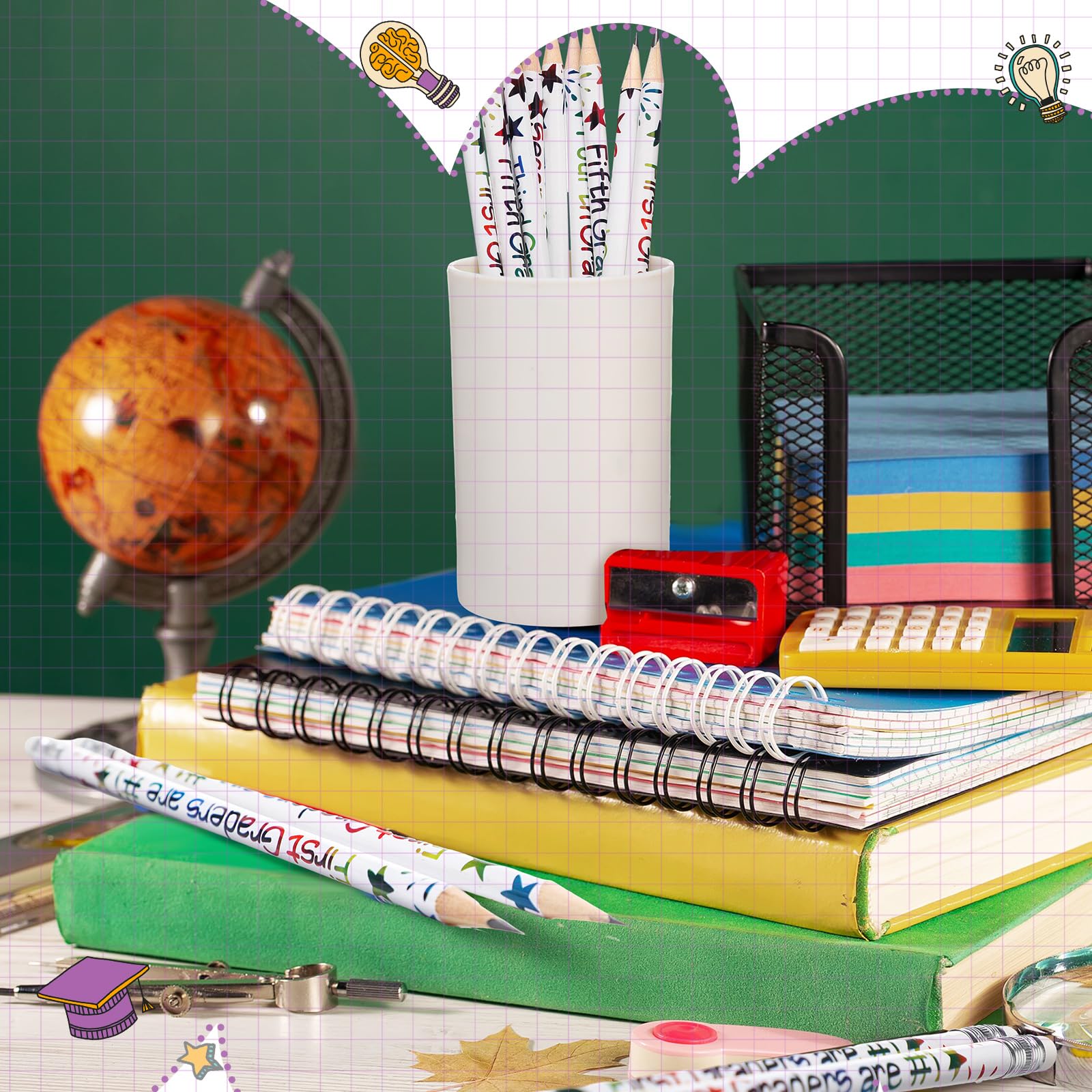 Tenceur Motivationsstifte für Erstklässler, niedliche Bleistifte mit Radiergummis und Schulbedarf, für Kinder, Studenten, Lehrer, Klassenzimmer, Belohnung, 24 Stück