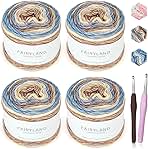 Katech Fairyland Yarn for Crocheting Knitting-Gradient Yarn Cake-4 Pack of 100g/3.52 oz-Soft DK Light Weight #3-60% Cotton 30% Acrylic 10% Wool-Perfect for Scarves, Shawls, Blankets and Garments(A)