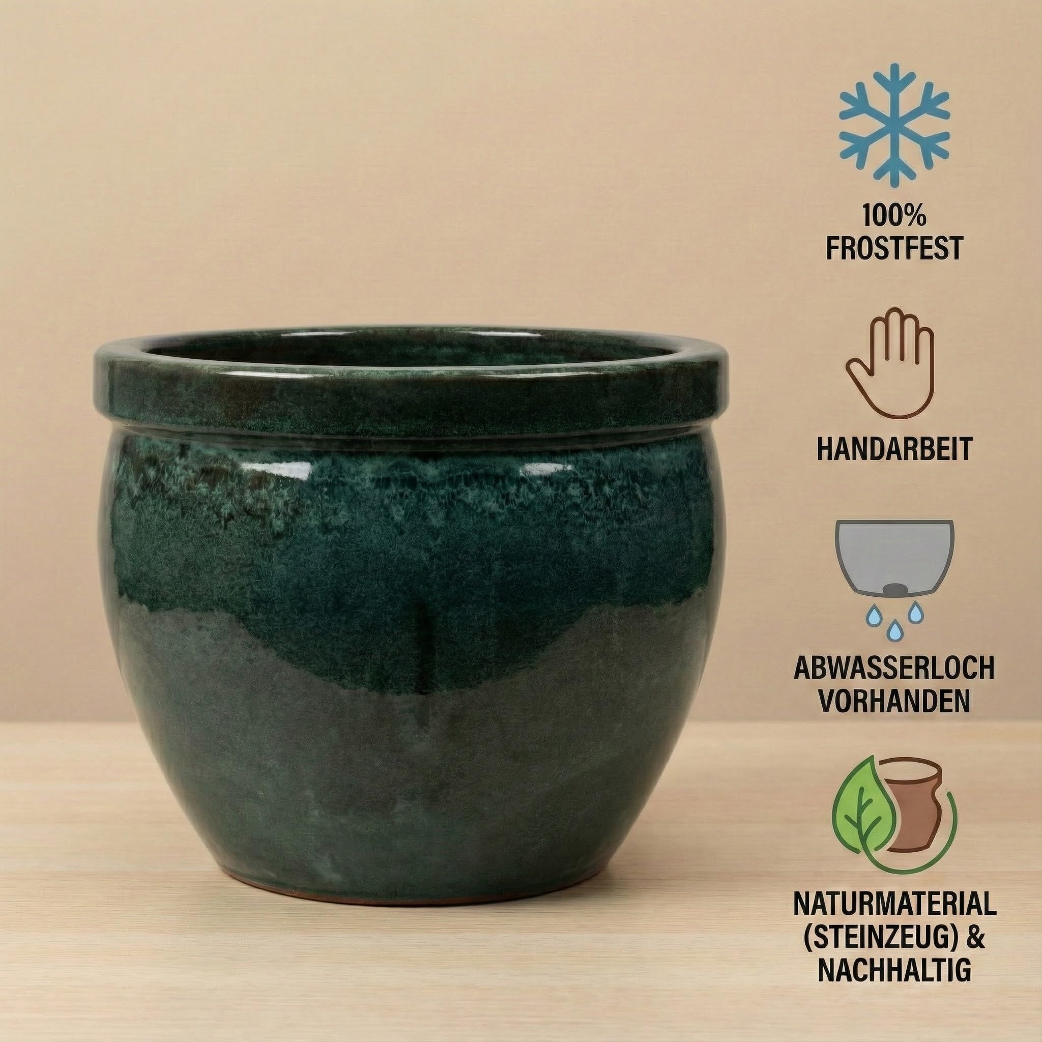 Teramico Donica na rośliny, kamionka, ręcznie wykonana, odporna na mróz, ceramiczna donica na kwiaty, z otworem odpływowym, odporna na warunki atmosferyczne, idealna do użytku wewnątrz i na zewnątrz