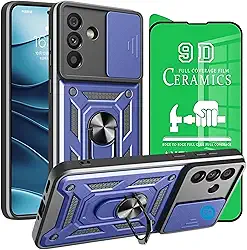 Capinha Capa para Galaxy A56 com Película em Cerâmica 9D - Case Protetora Anti Impacto Armadura Militar com Suporte de Anel Magnético - FD Acessórios. (Azul)