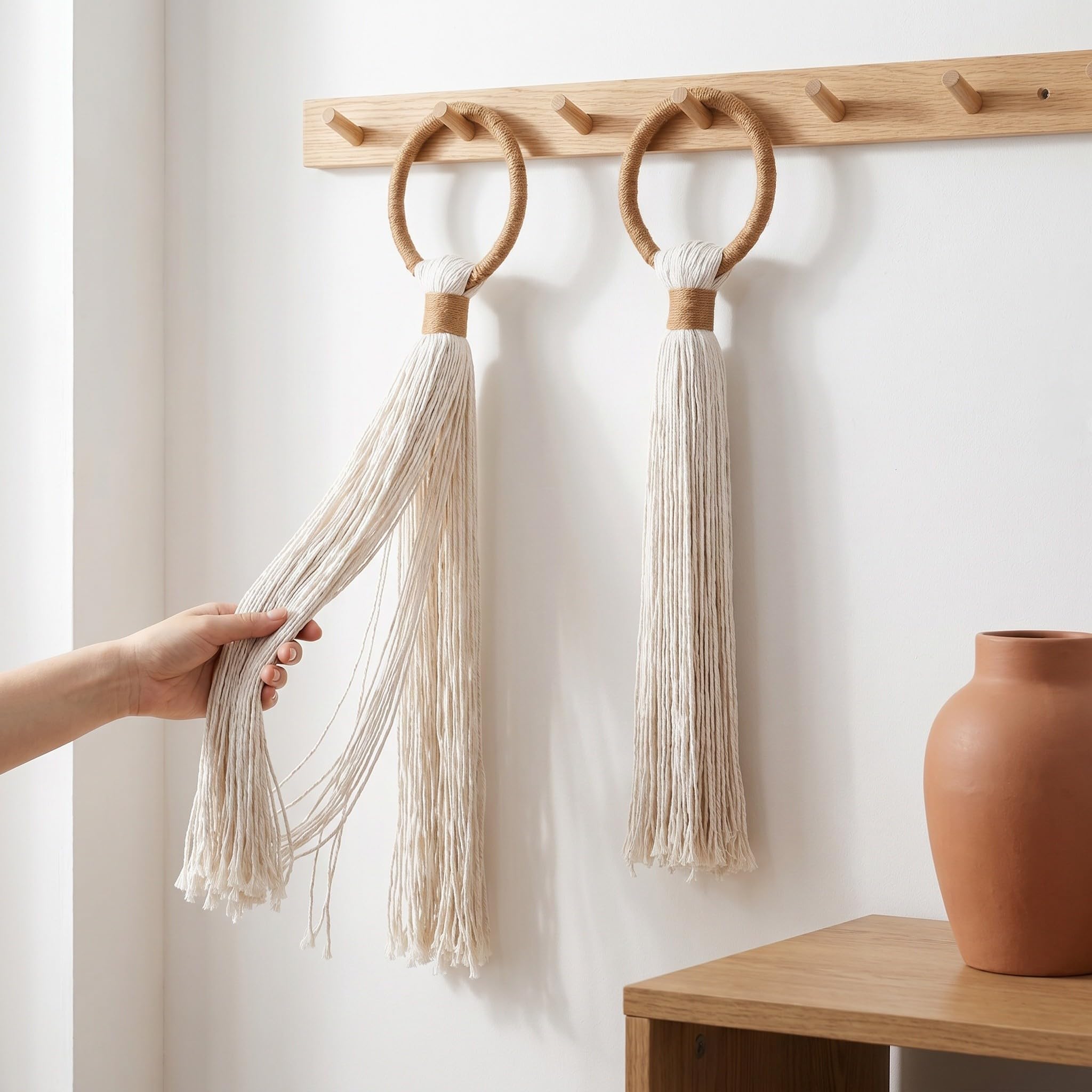 Generic 2 sztuki makramy na ścianę – dekoracja ścienna w stylu boho z frędzlami – girlanda w stylu boho z frędzlami do pokoju dziecięcego, na imprezę, wesele, do sypialni, na kominek lub jako tło do