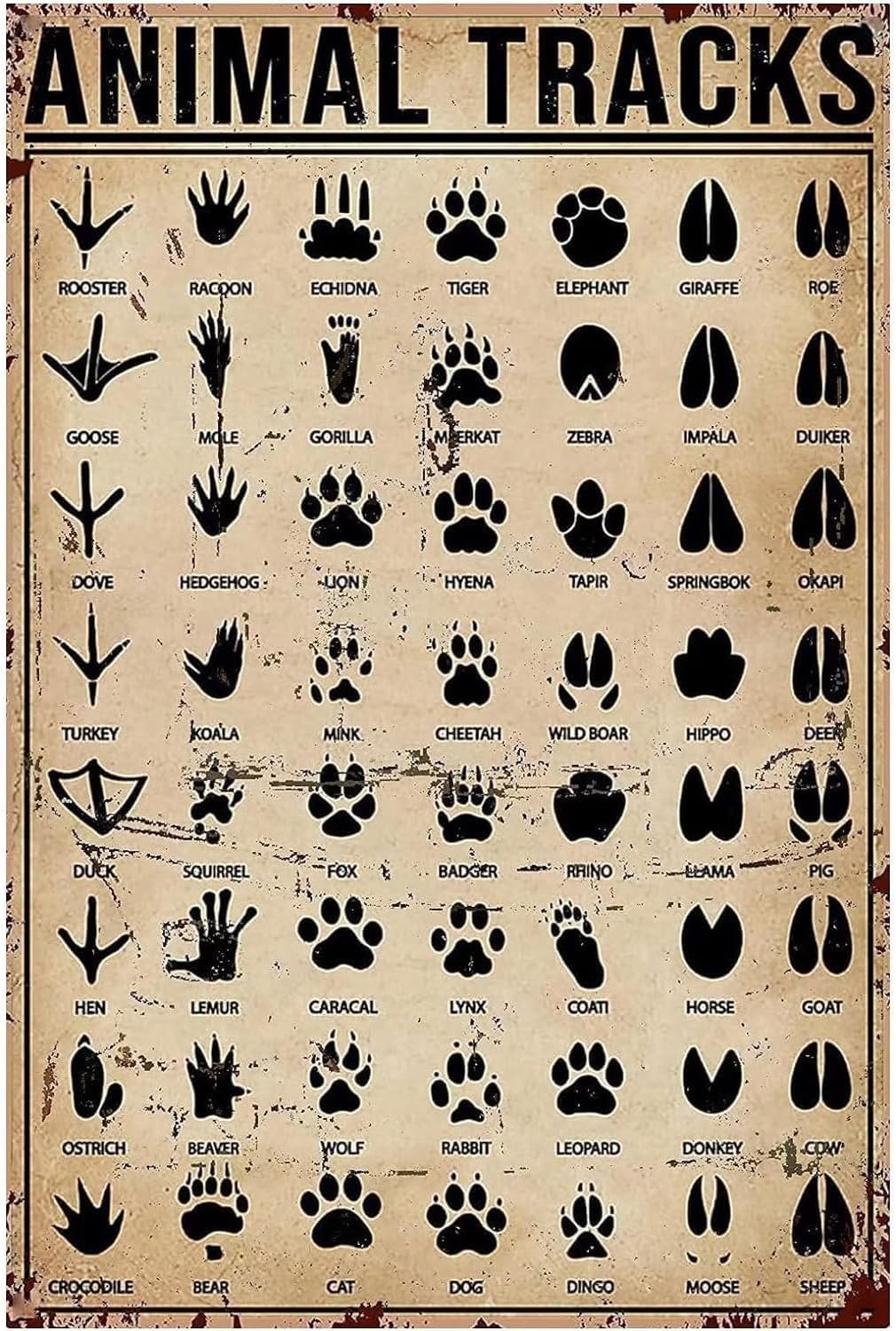 Animal Tracks Vintage Metal Aluminum Tin Sign Door Signs Exterior 8"x12"