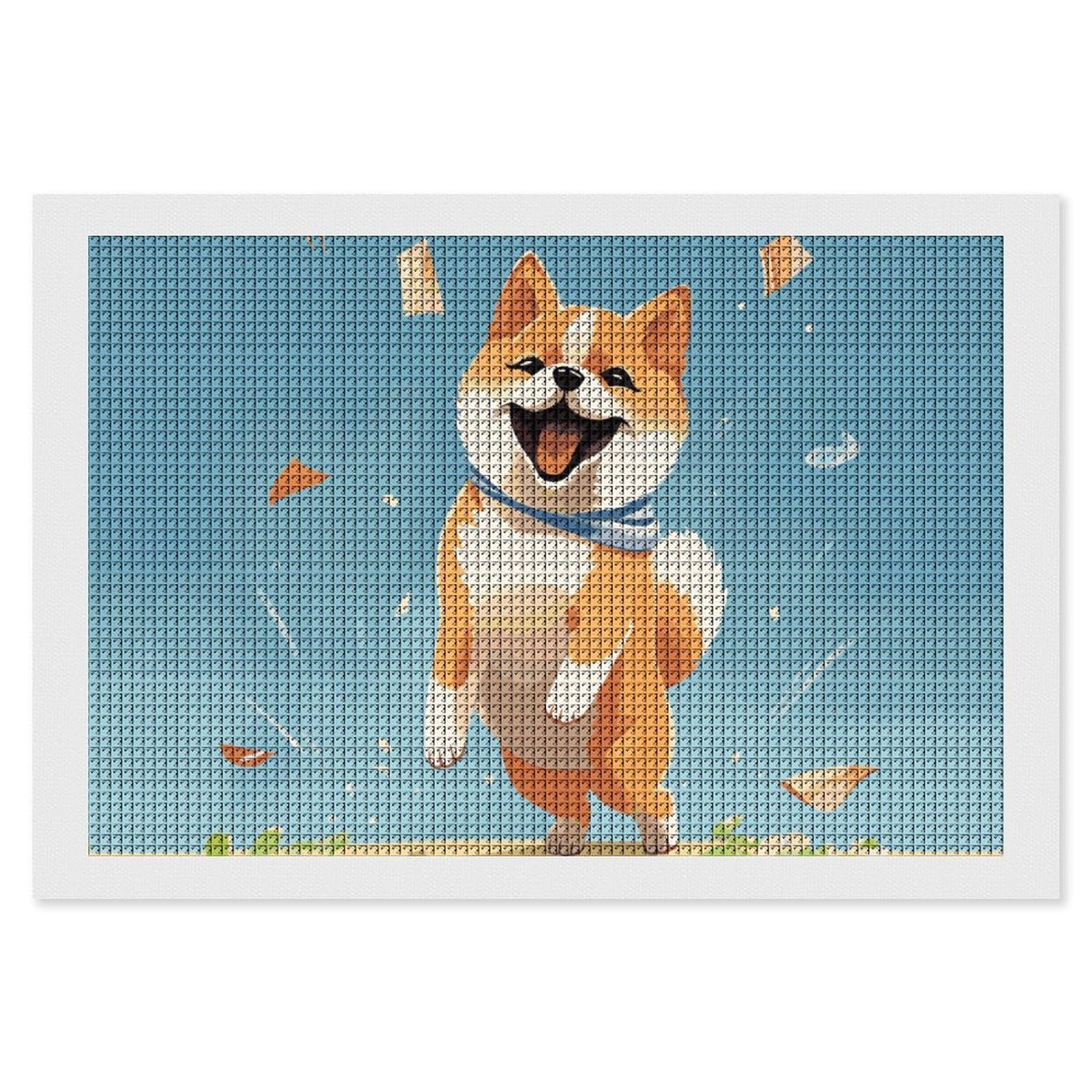 Cute Shiba Inu Diamond Art Kits for Adults, DIY 5D Diamonds Painting Kits for Beginner, Round Full Drill Diamond Dots Painting, 8"x12" Diamonds Pictures Gem Art and Crafts Wall Decor