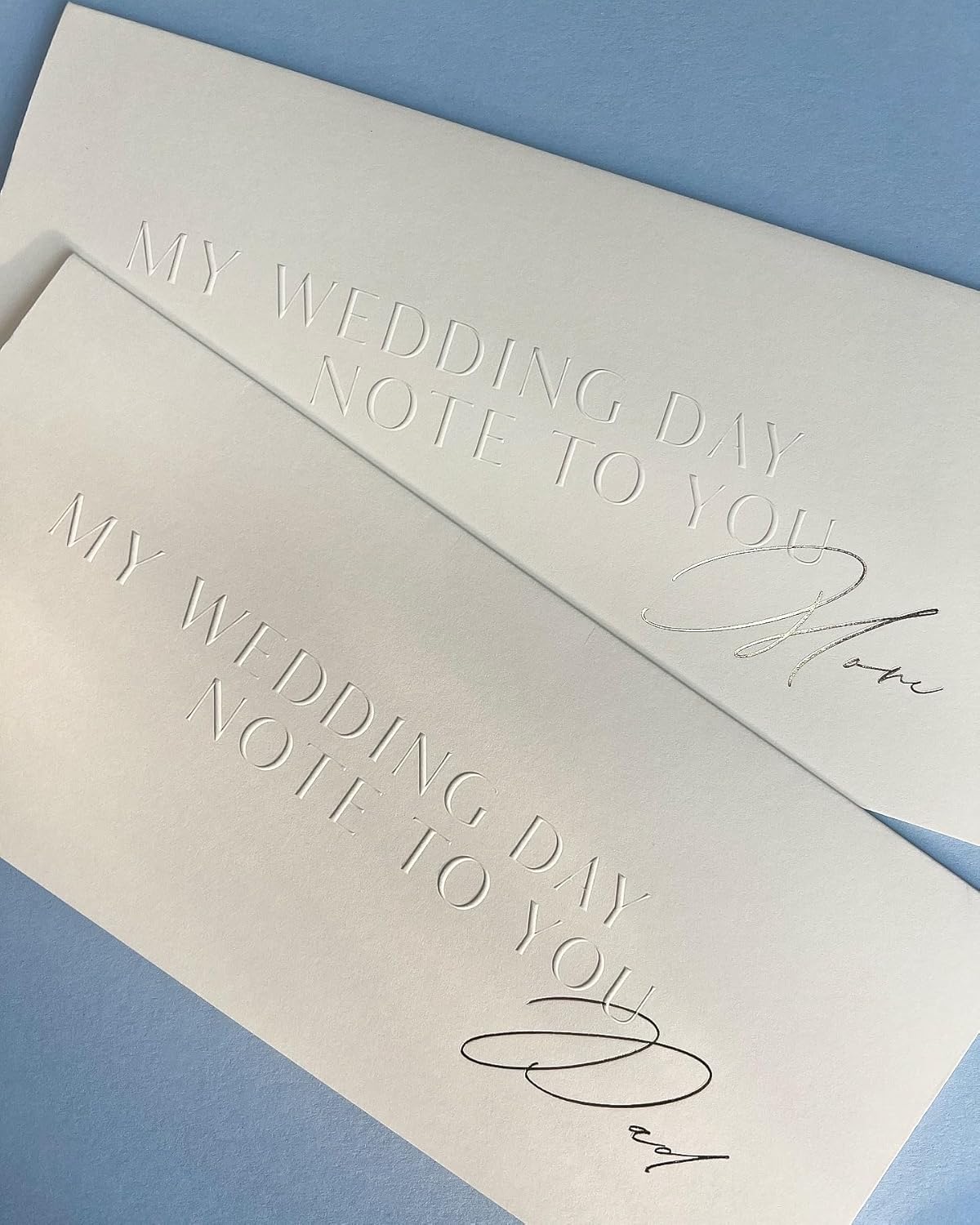 SOLE PAPER CO. Greeting Card - Note Card, Set of 2: Wedding Day Parents' Appreciation, Embossed & Gold Foil, 100# Stock, 9x4 inches